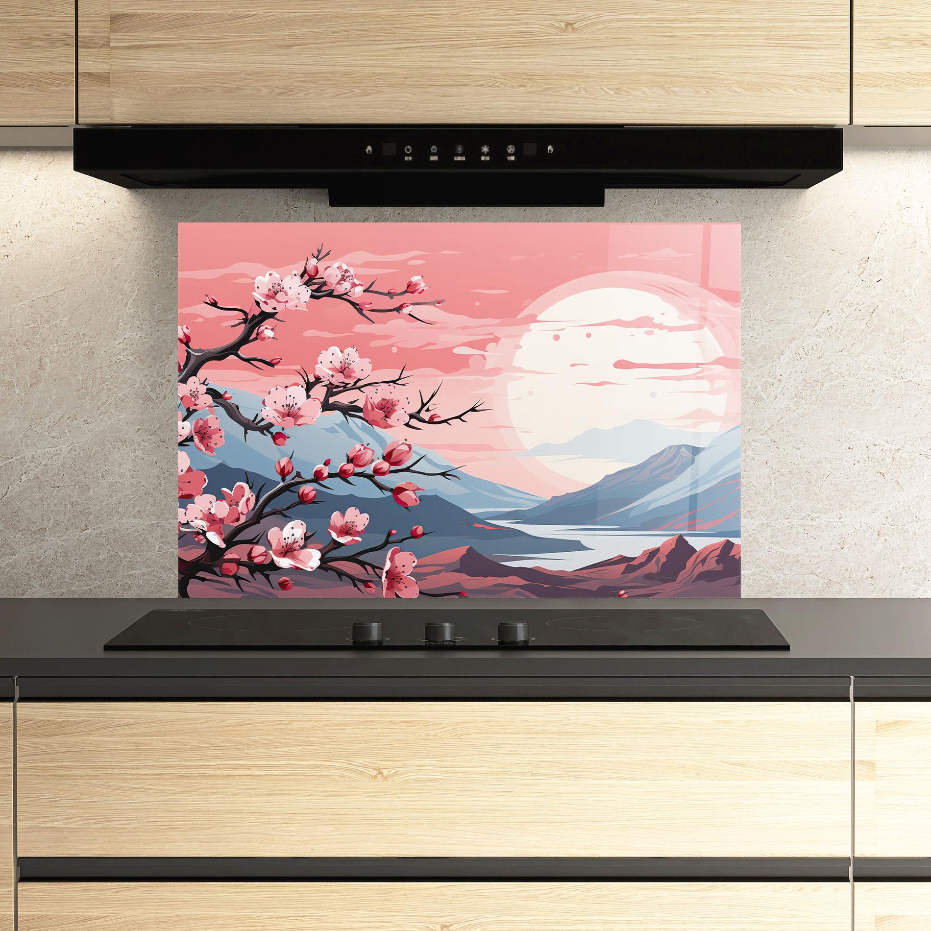 Küchenrückwand Glas Chinese Cherry Blossoms mockup 3