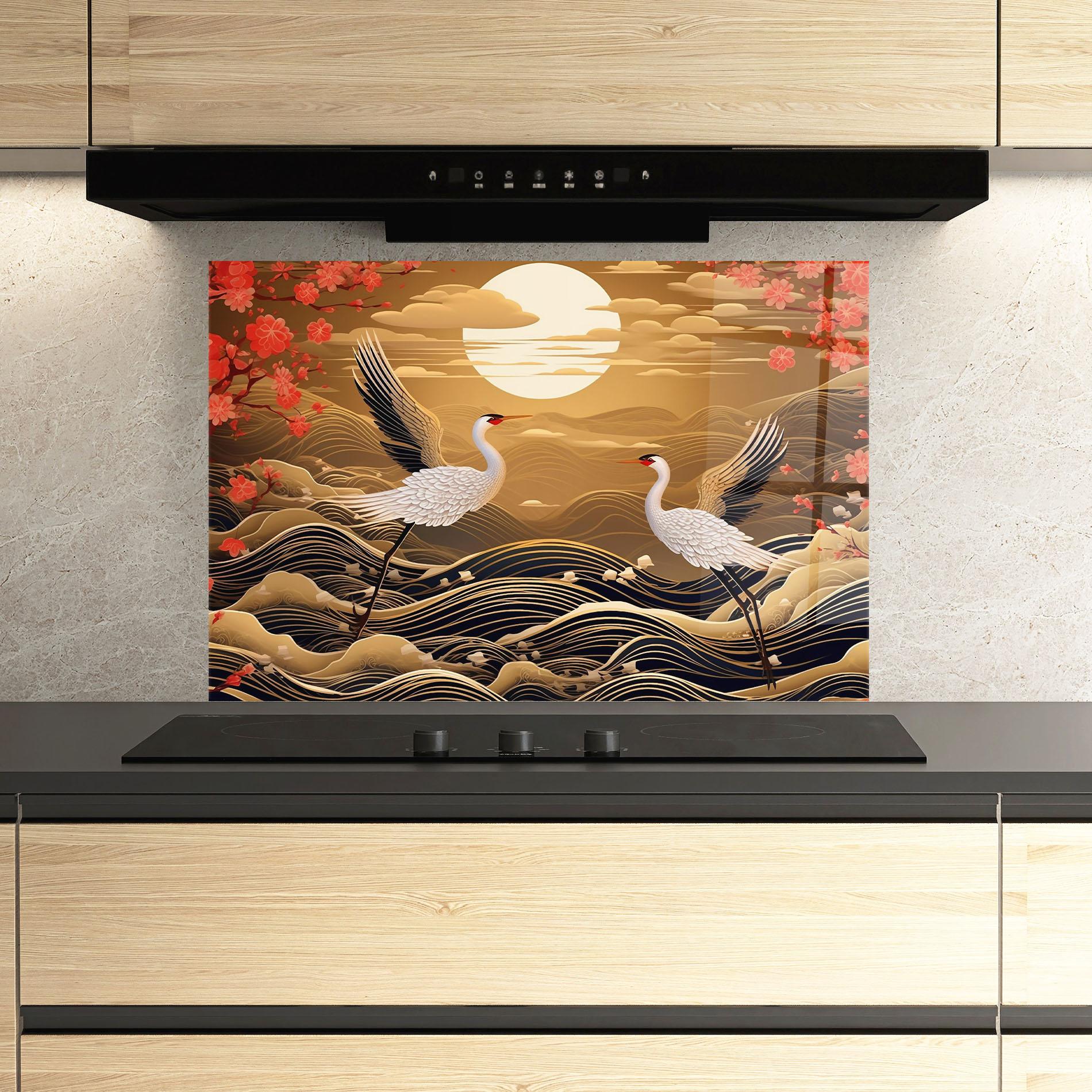 Küchenrückwand Glas Chinese Oil Painting mockup 3