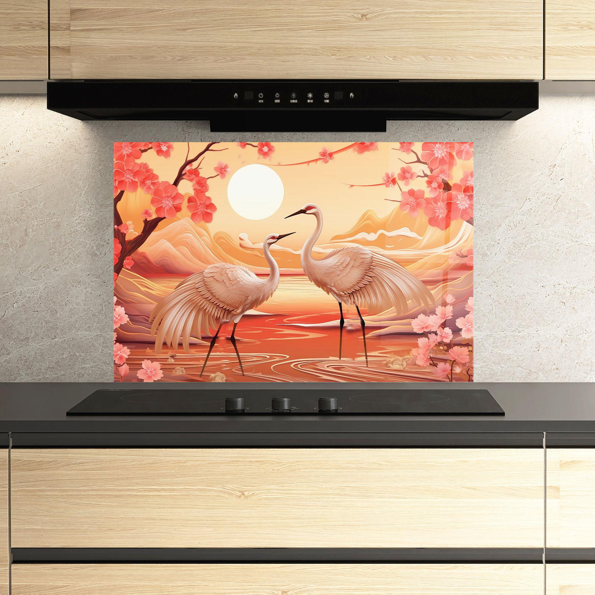 Küchenrückwand Glas Chinese Pink Painting mockup 3