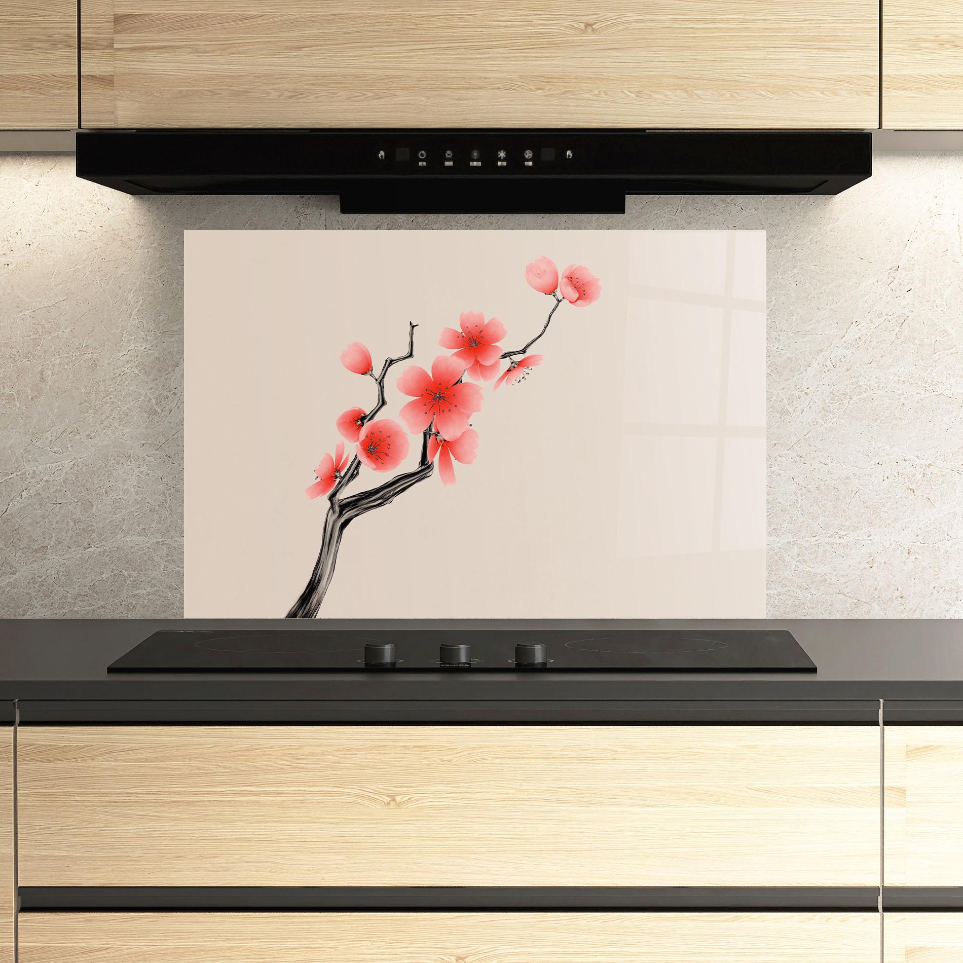 Küchenrückwand Glas Chinese Plum Blossom mockup 3
