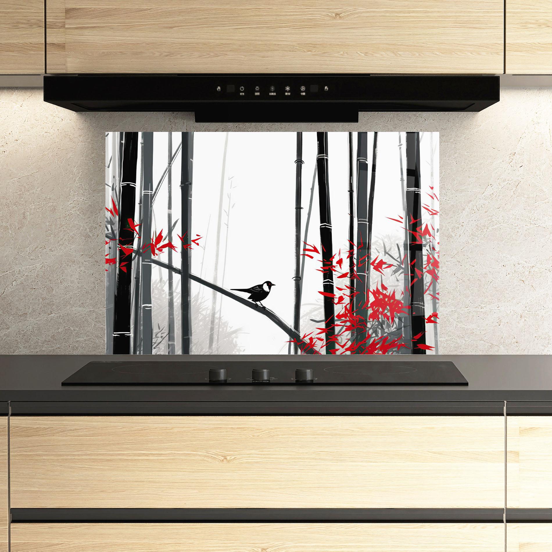 Küchenrückwand Glas Chinese Red Leafs mockup 3