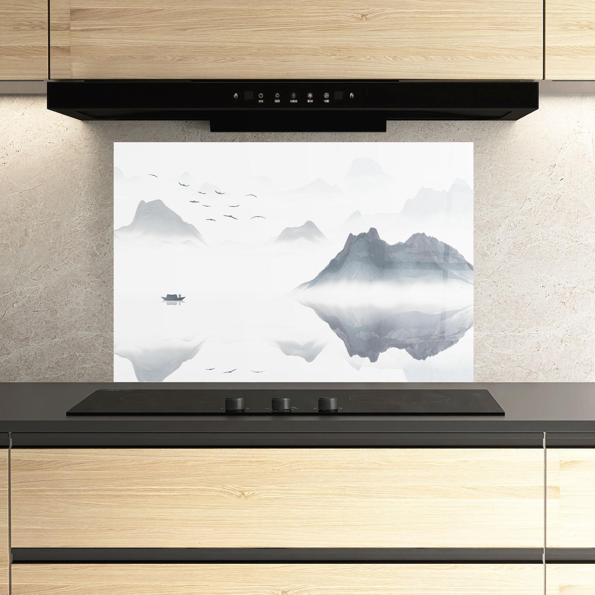 Küchenrückwand Glas Chinese Style Mountains mockup 3