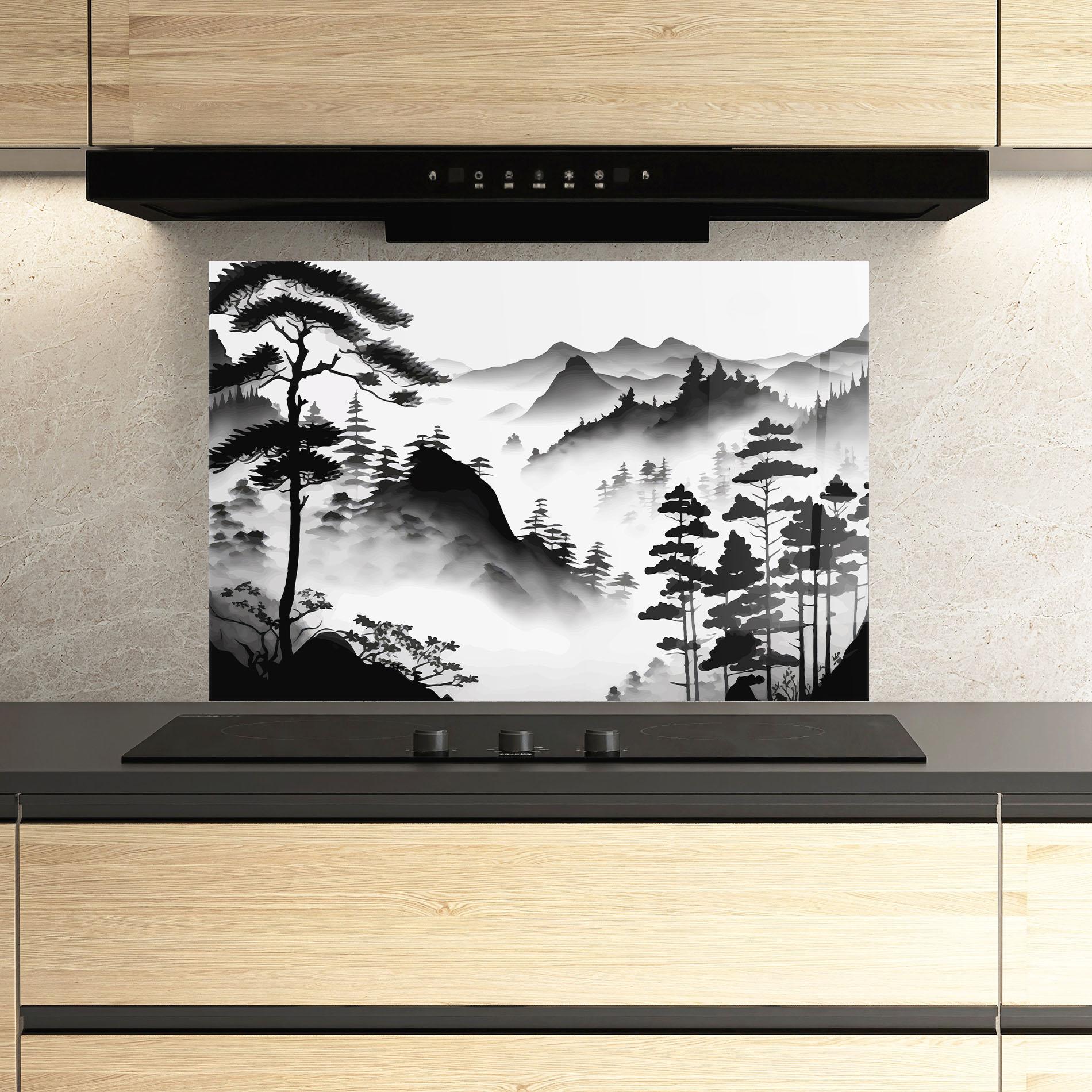 Küchenrückwand Glas Foggy Asiatic View mockup 3