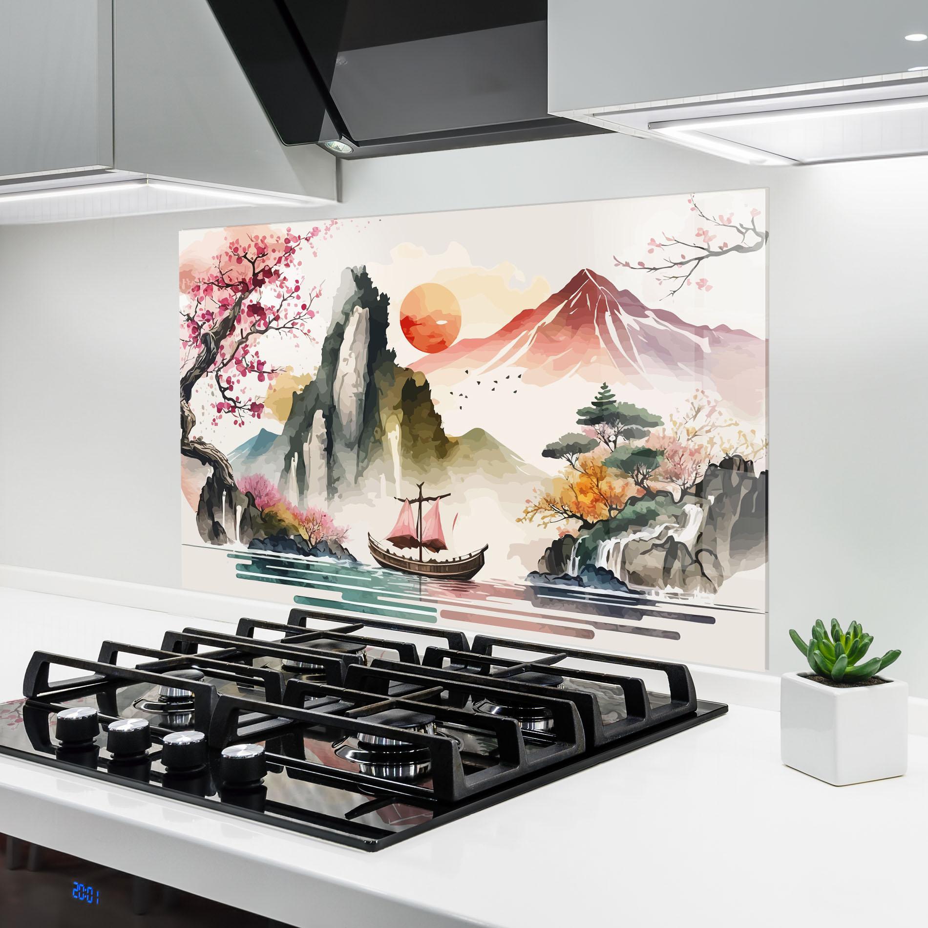 Küchenrückwand Glas Asian Orange Sunset mockup 6