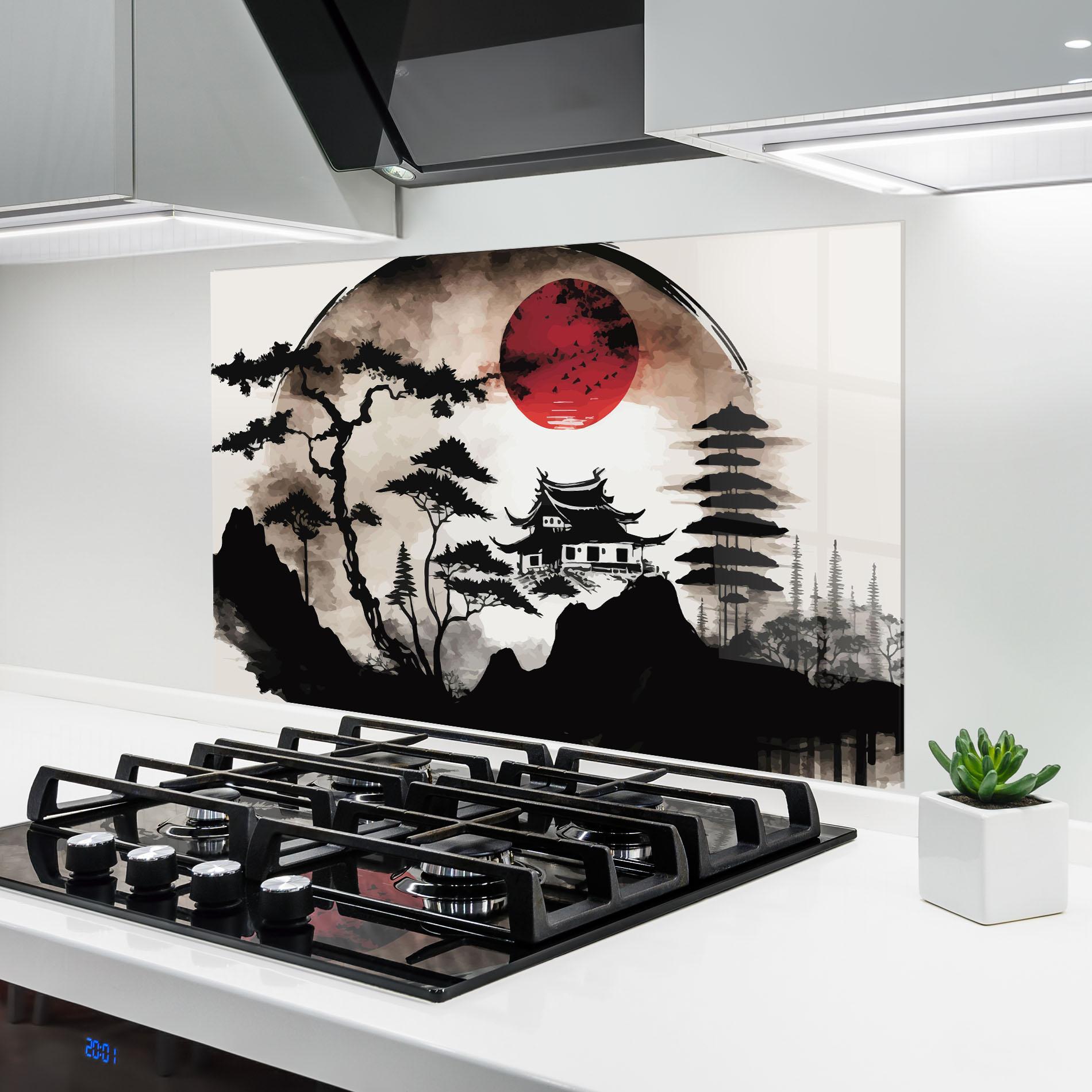 Küchenrückwand Glas Asian Red Moon mockup 6
