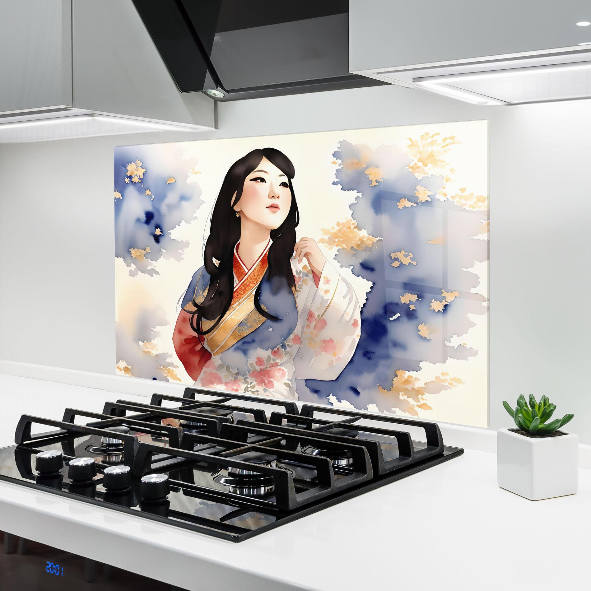 Küchenrückwand Glas Asian Woman Dancing mockup 6