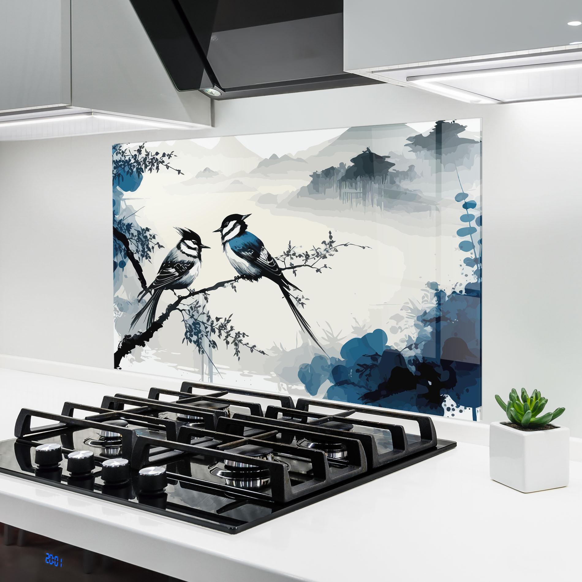Küchenrückwand Glas Asiatic Blue Bird mockup 6