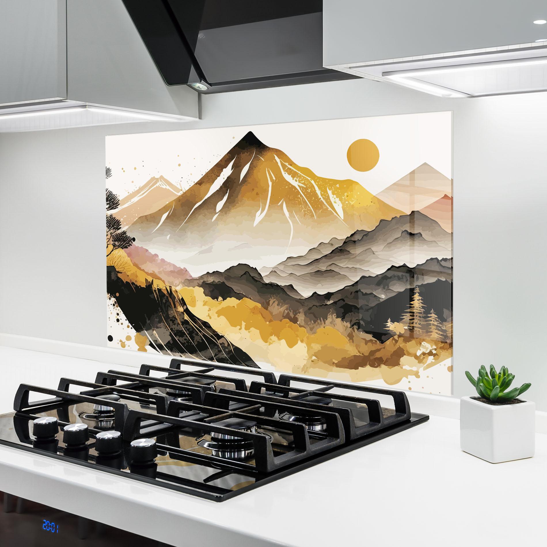 Küchenrückwand Glas Asiatic Gold Mountain mockup 6