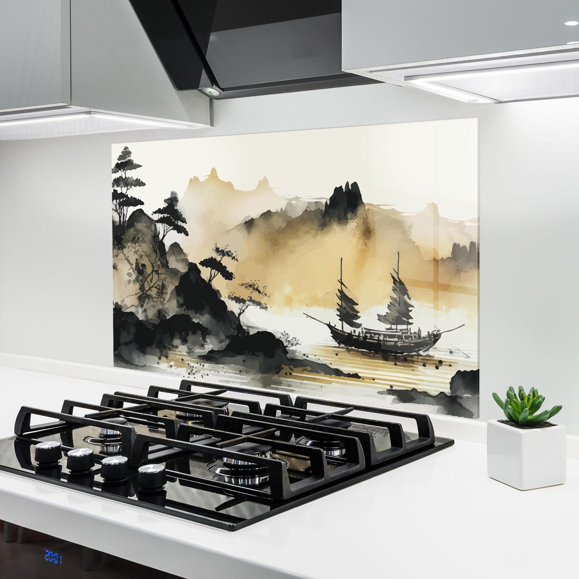 Küchenrückwand Glas Asiatic Grey Cream mockup 6