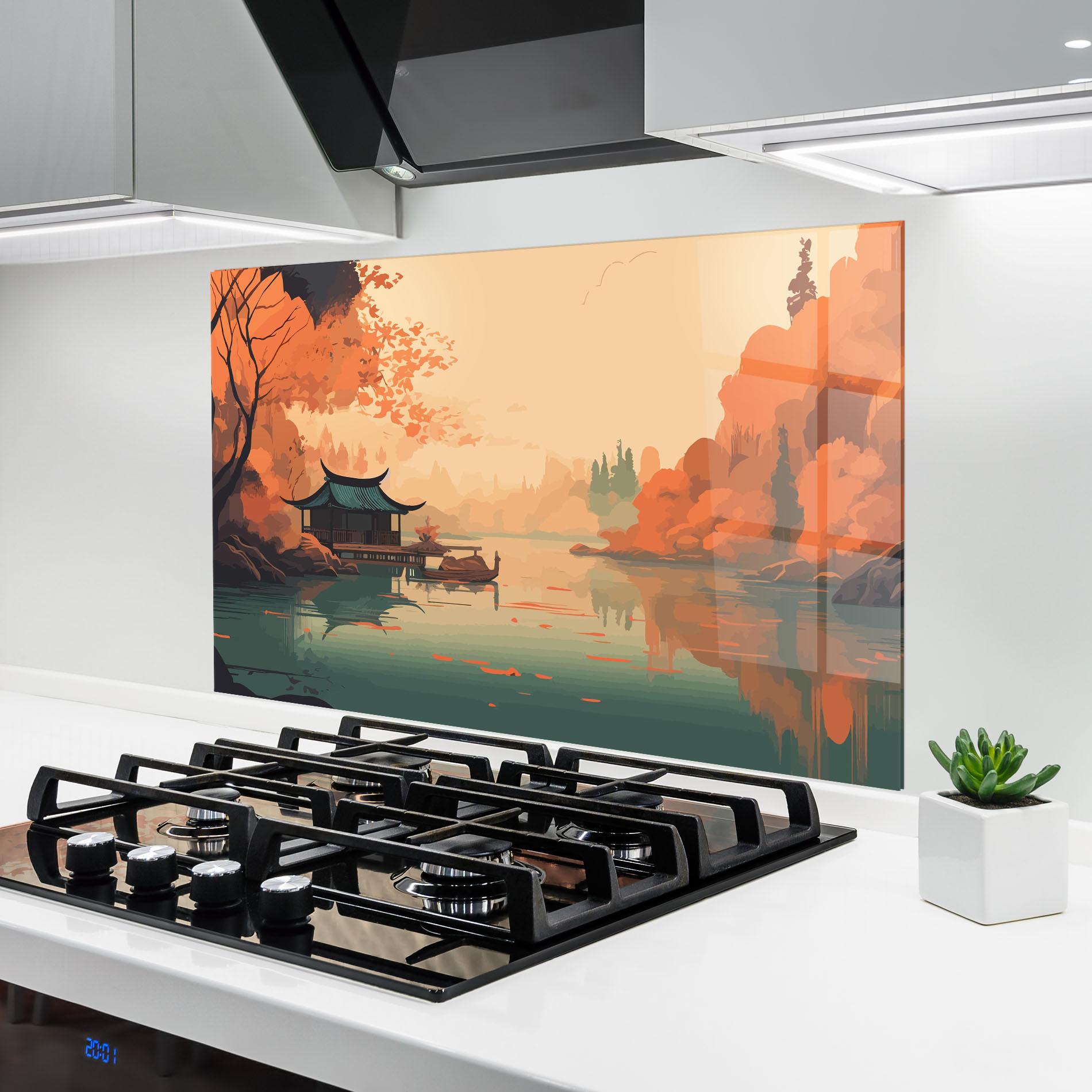 Küchenrückwand Glas Asiatic Lake mockup 6