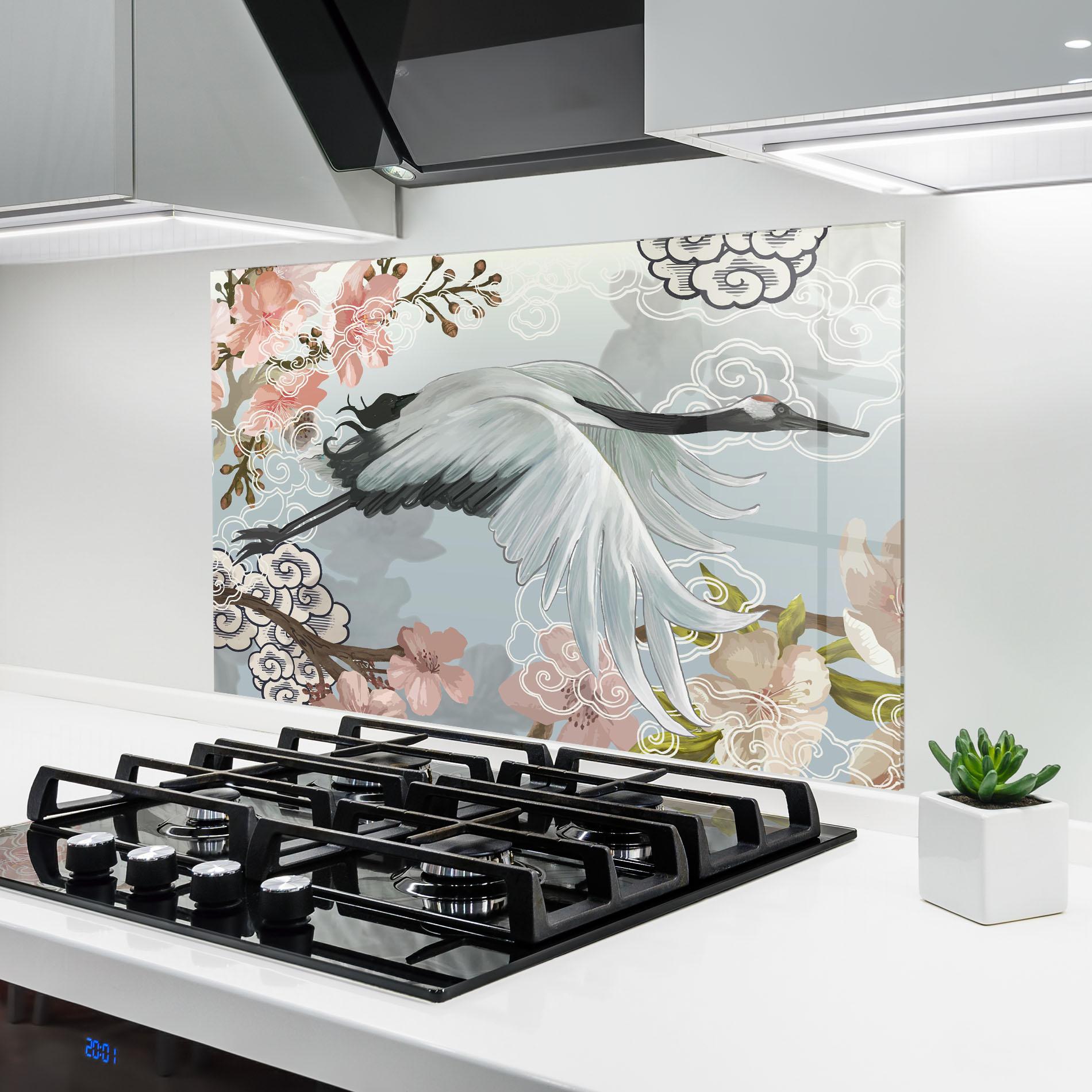 Küchenrückwand Glas Beautiful Asiatic Bird mockup 6
