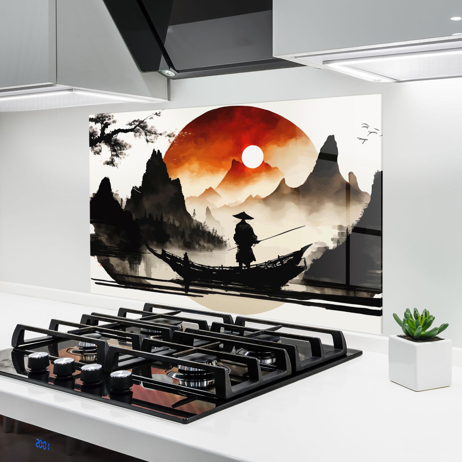 Küchenrückwand Glas Black Asiatic Boat mockup 6