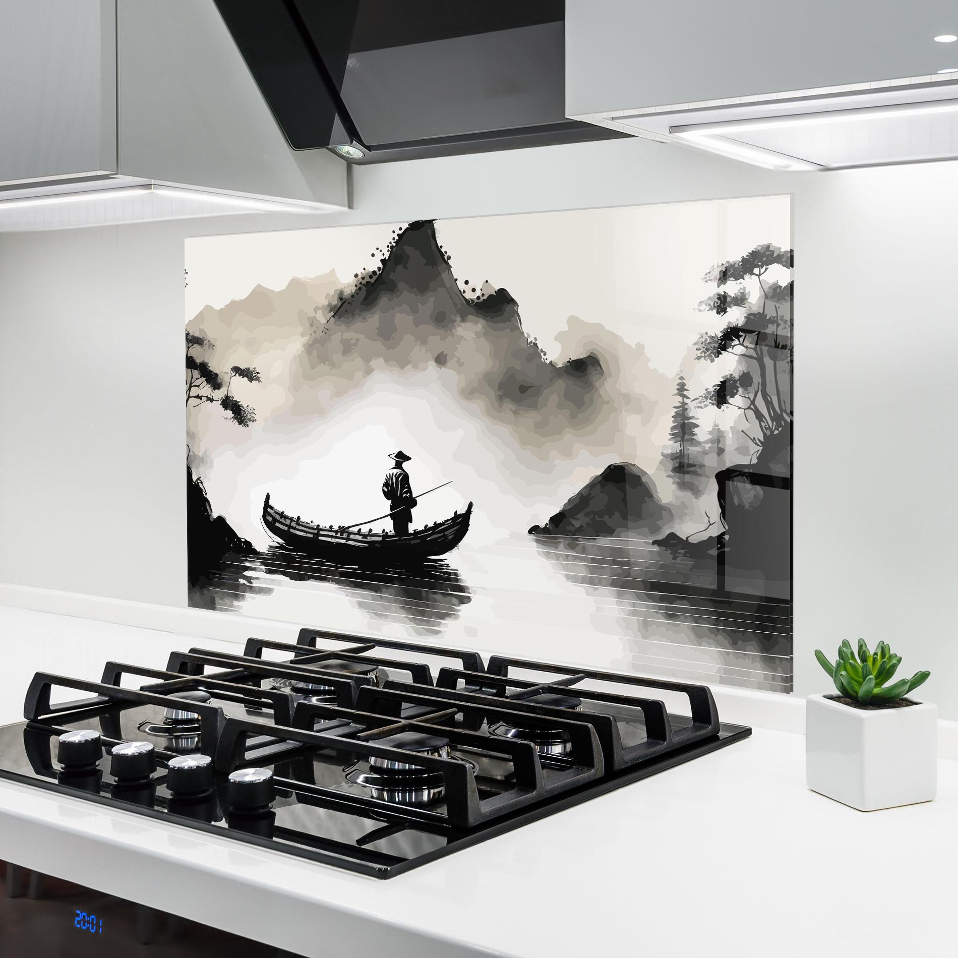 Küchenrückwand Glas Black Ink Boat mockup 6