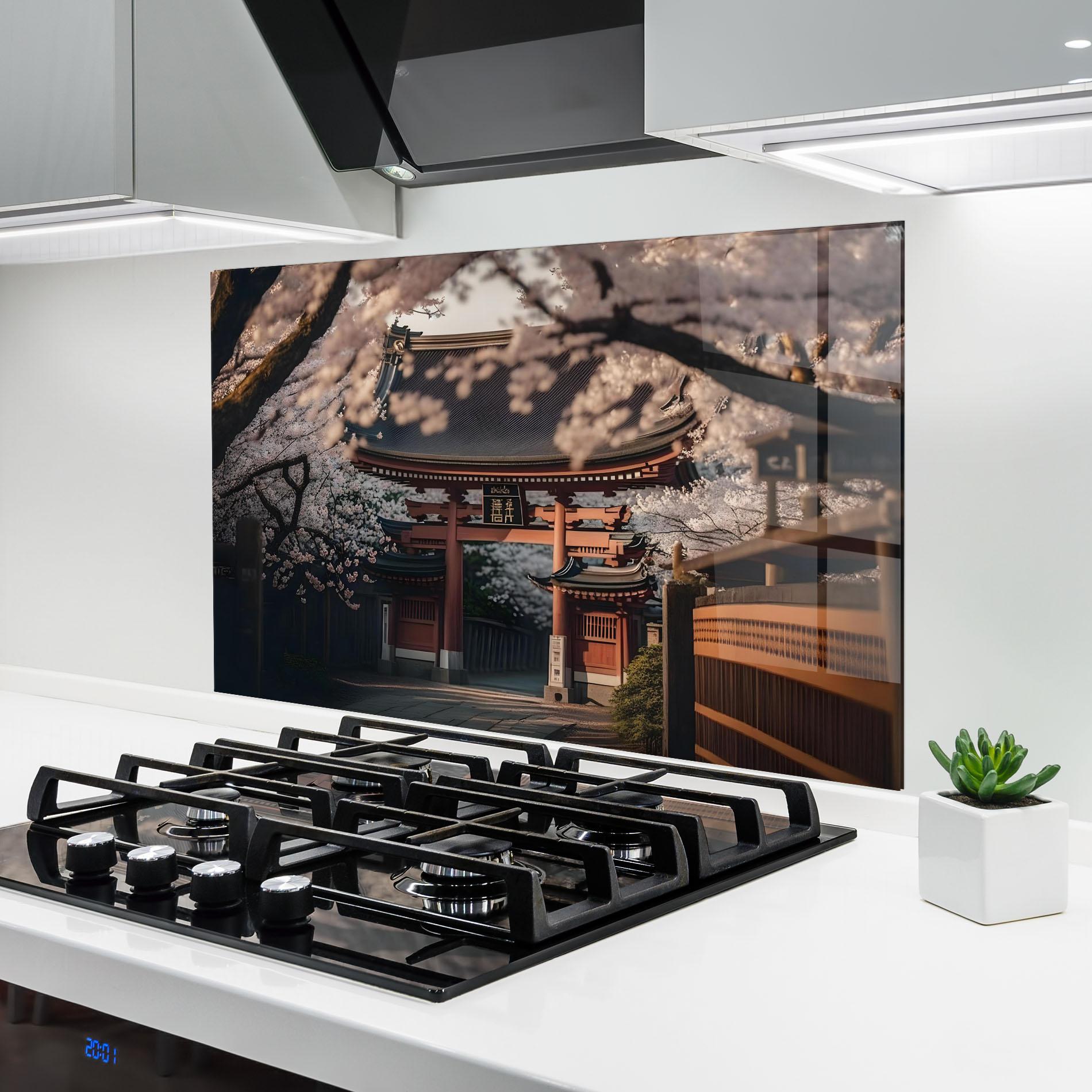 Küchenrückwand Glas Cherry Blossom Garden mockup 6
