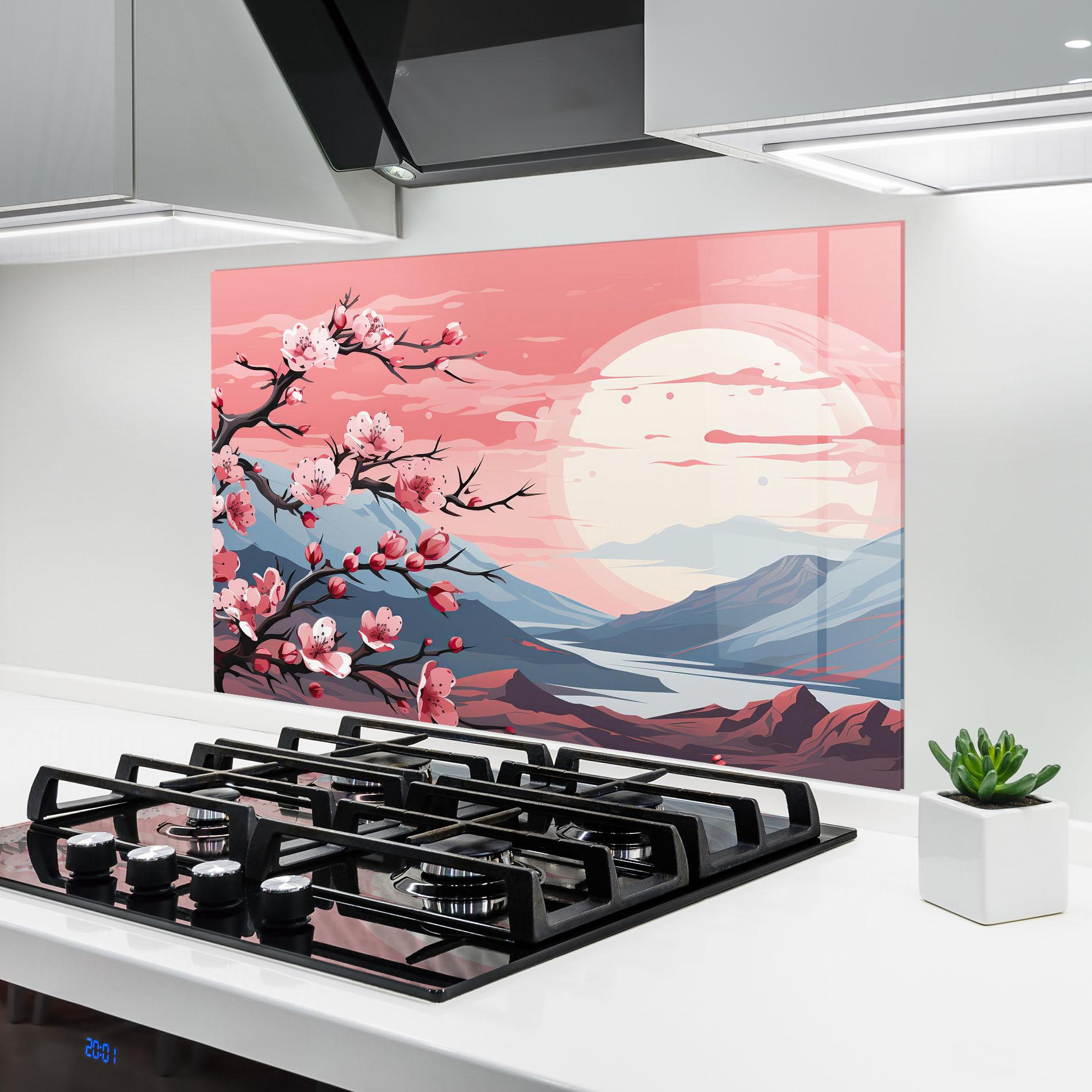 Küchenrückwand Glas Chinese Cherry Blossoms mockup 6