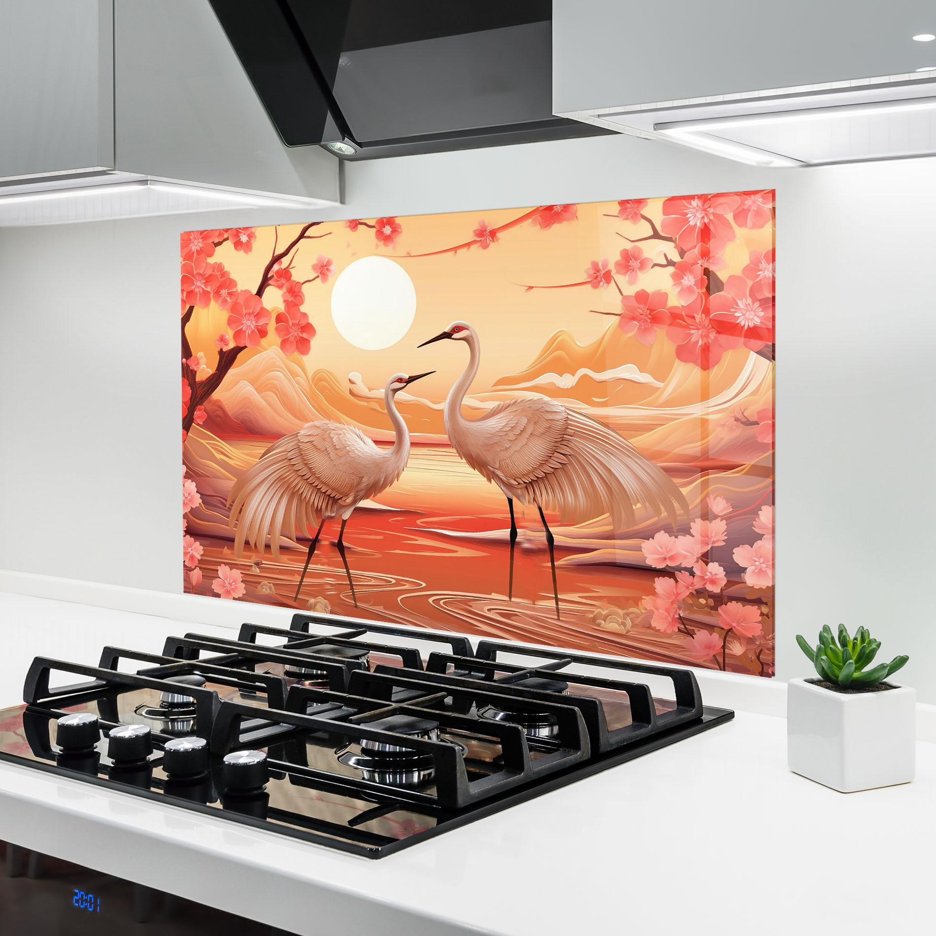 Küchenrückwand Glas Chinese Pink Painting mockup 6