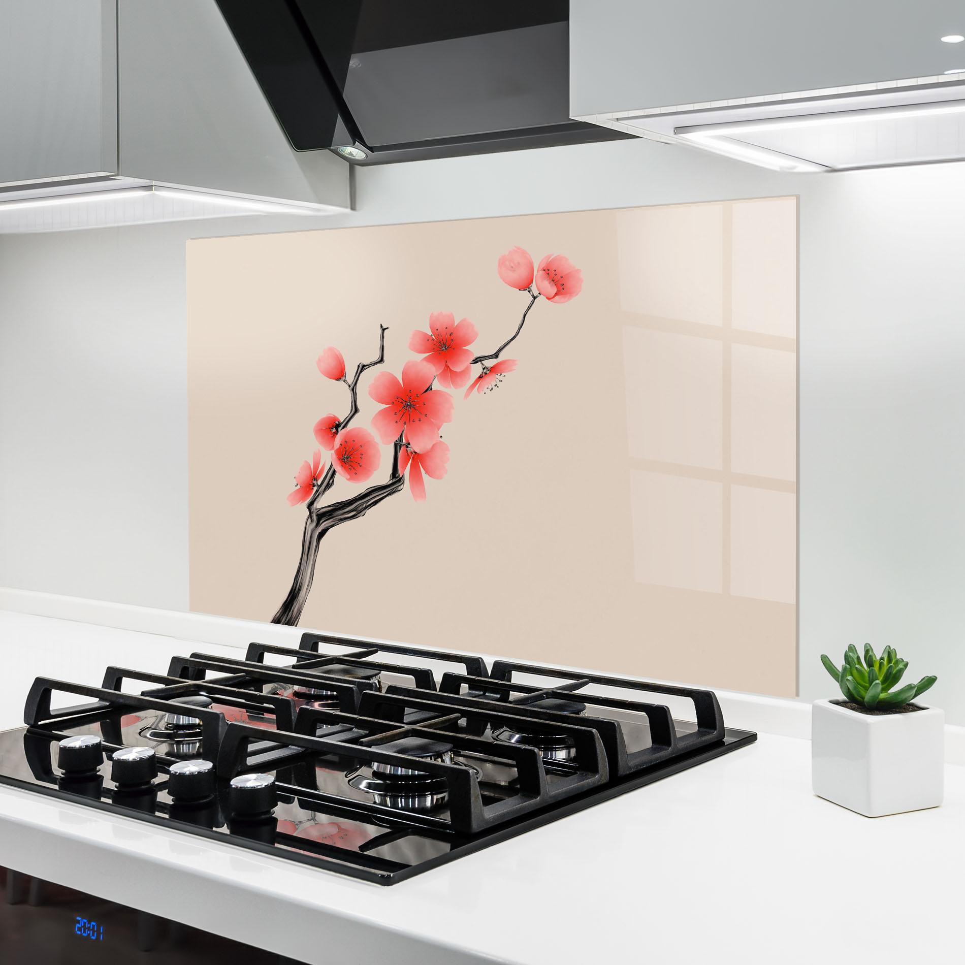 Küchenrückwand Glas Chinese Plum Blossom mockup 6