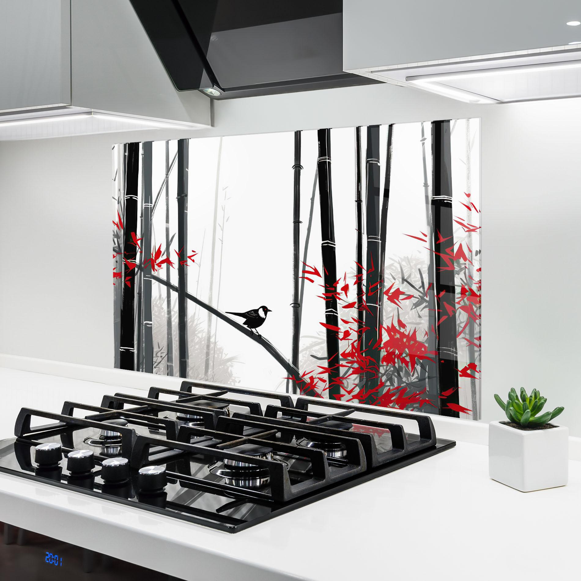 Küchenrückwand Glas Chinese Red Leafs mockup 6