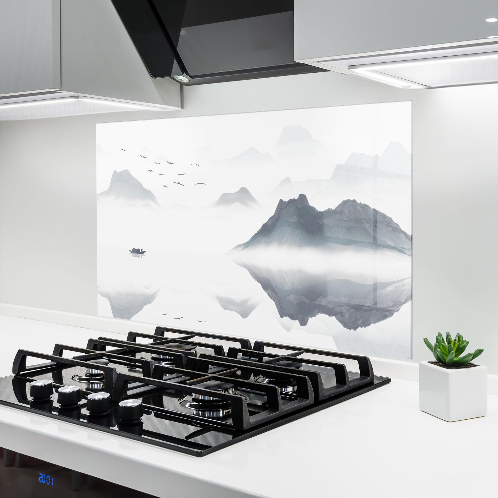 Küchenrückwand Glas Chinese Style Mountains mockup 6