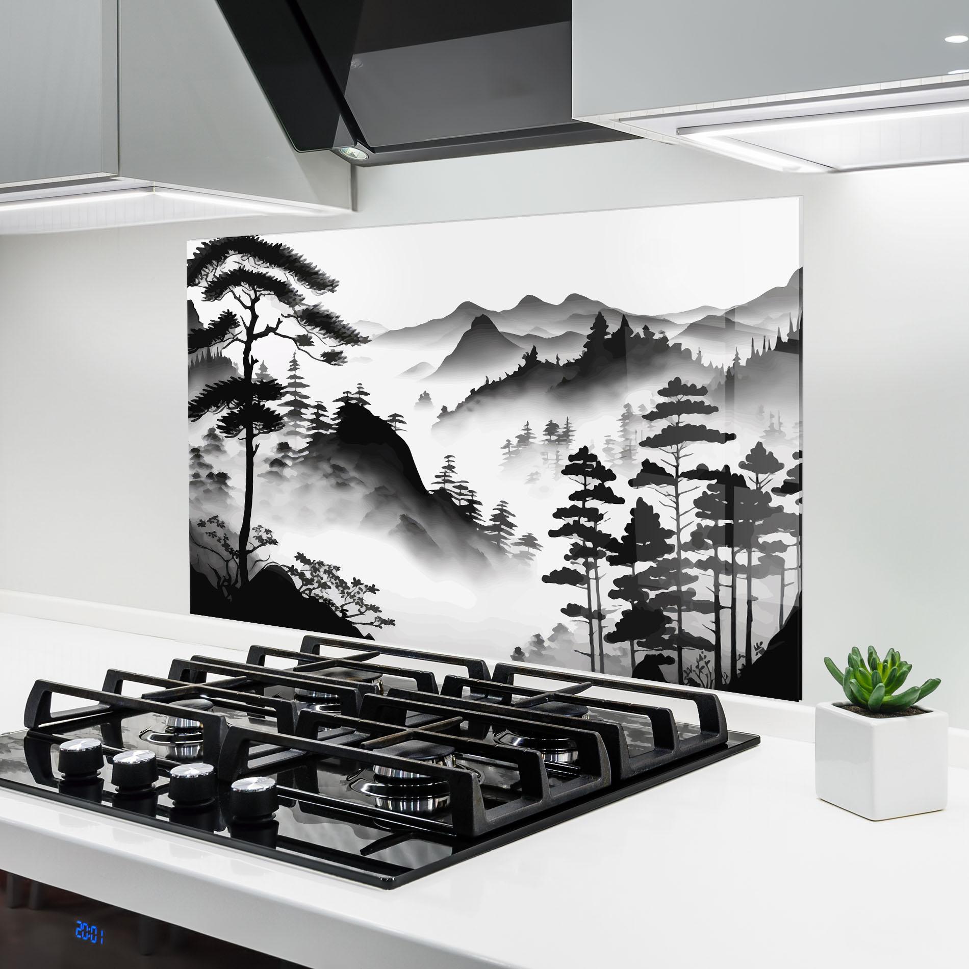 Küchenrückwand Glas Foggy Asiatic View mockup 6