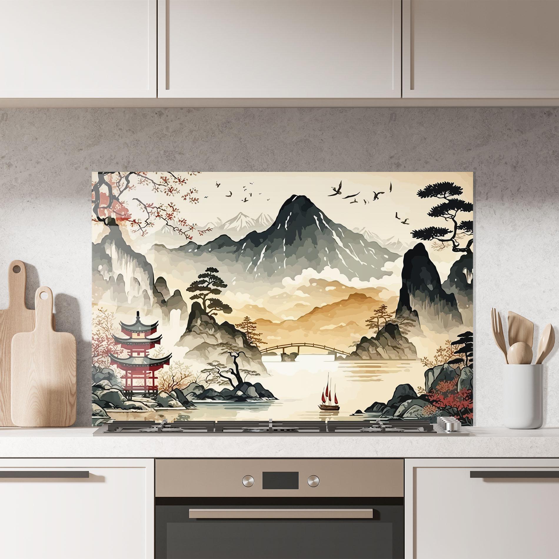Küchenrückwand Glas Asian Mountain View mockup 7