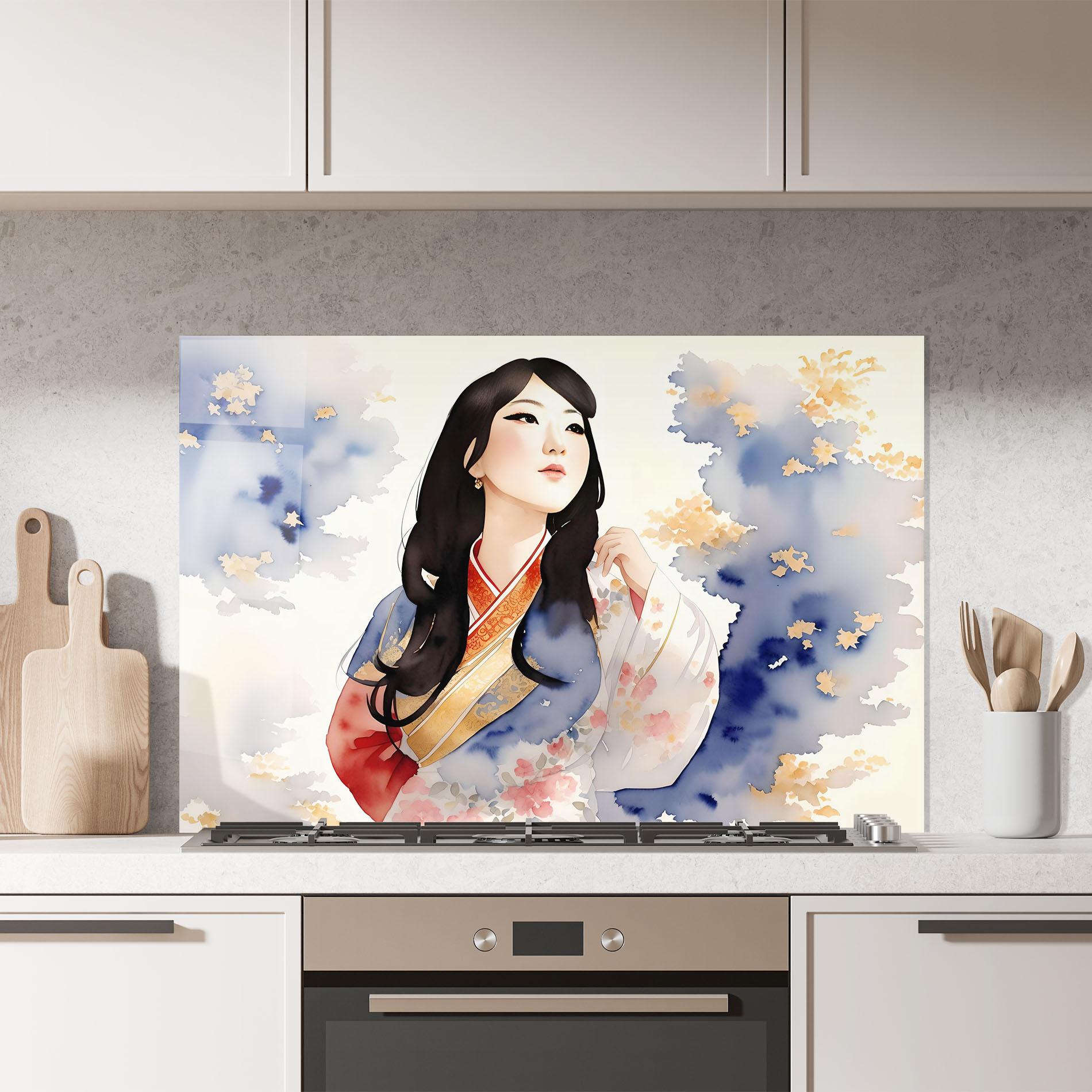 Küchenrückwand Glas Asian Woman Dancing mockup 7