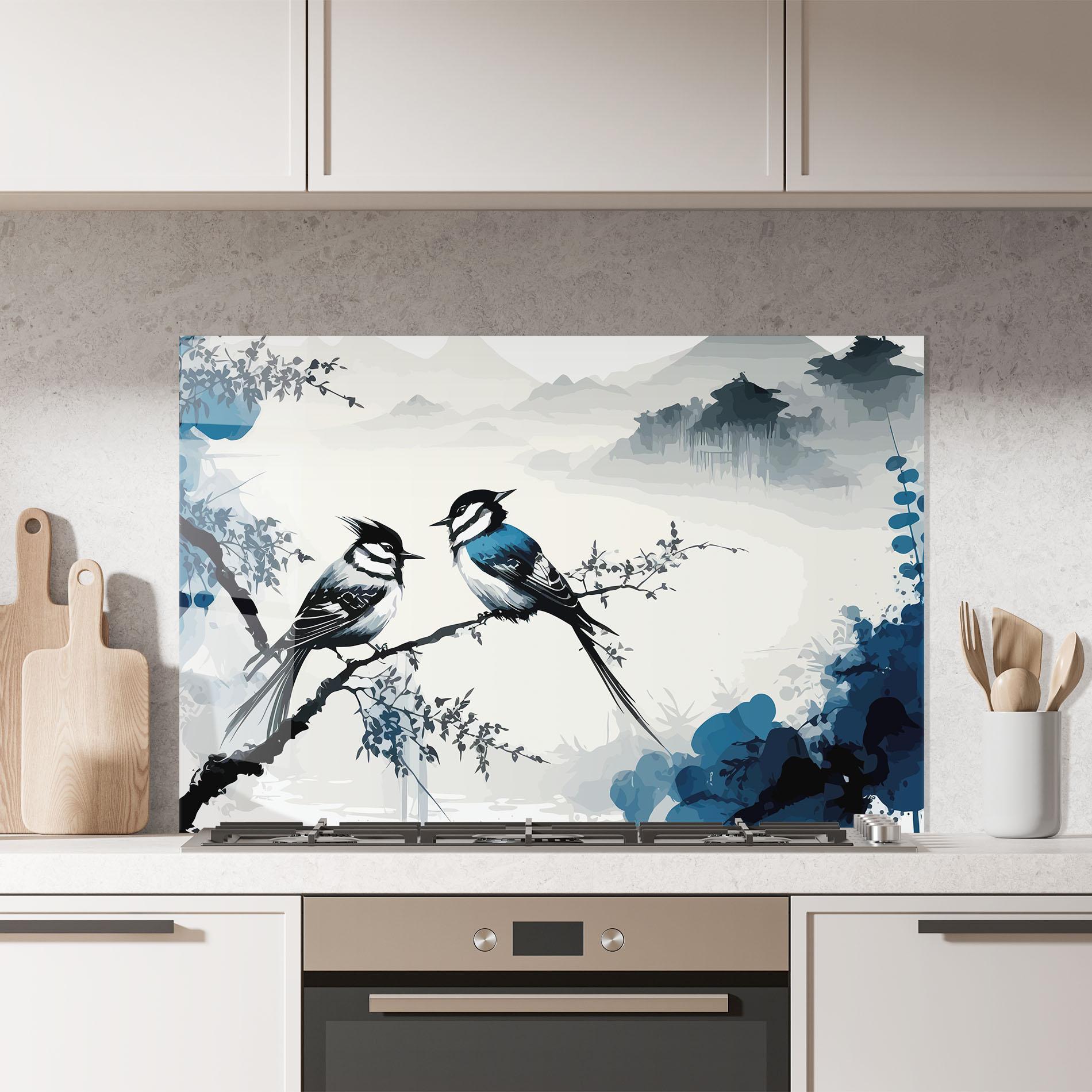 Küchenrückwand Glas Asiatic Blue Bird mockup 7