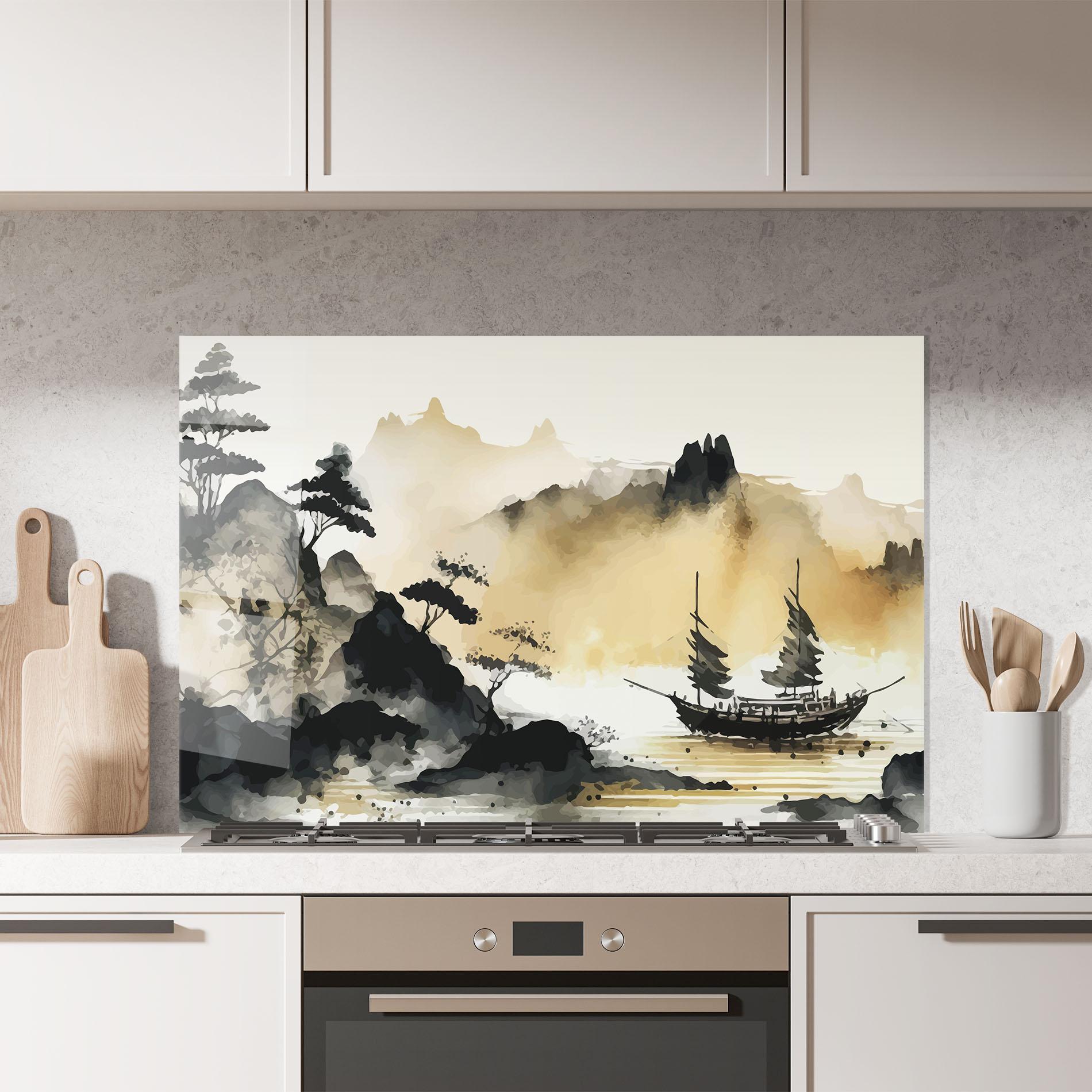 Küchenrückwand Glas Asiatic Grey Cream mockup 7