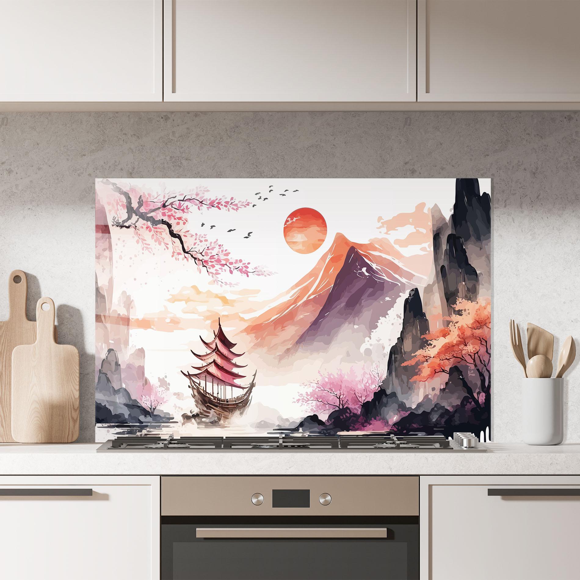 Küchenrückwand Glas Asiatic Purple Mountain mockup 7