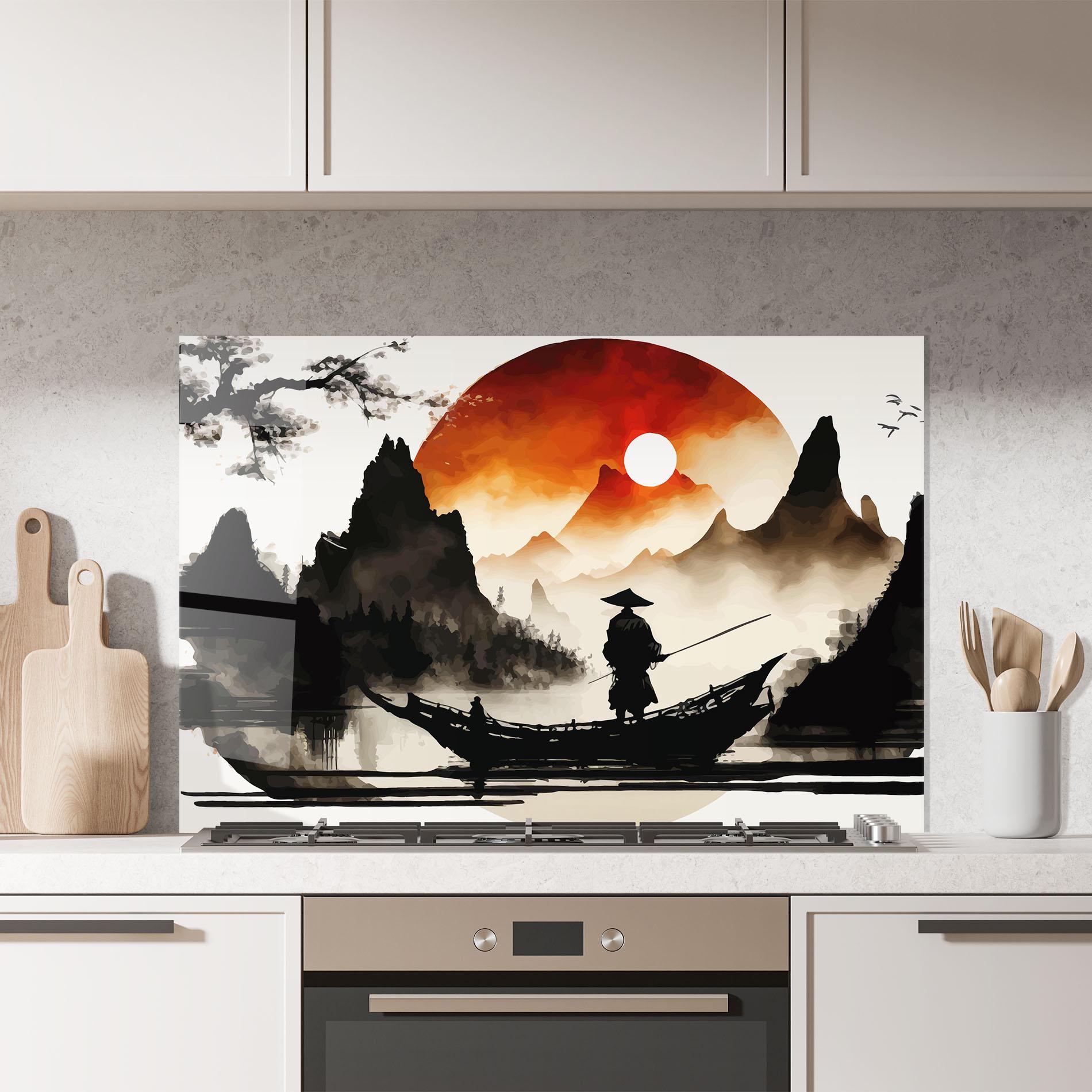 Küchenrückwand Glas Black Asiatic Boat mockup 7