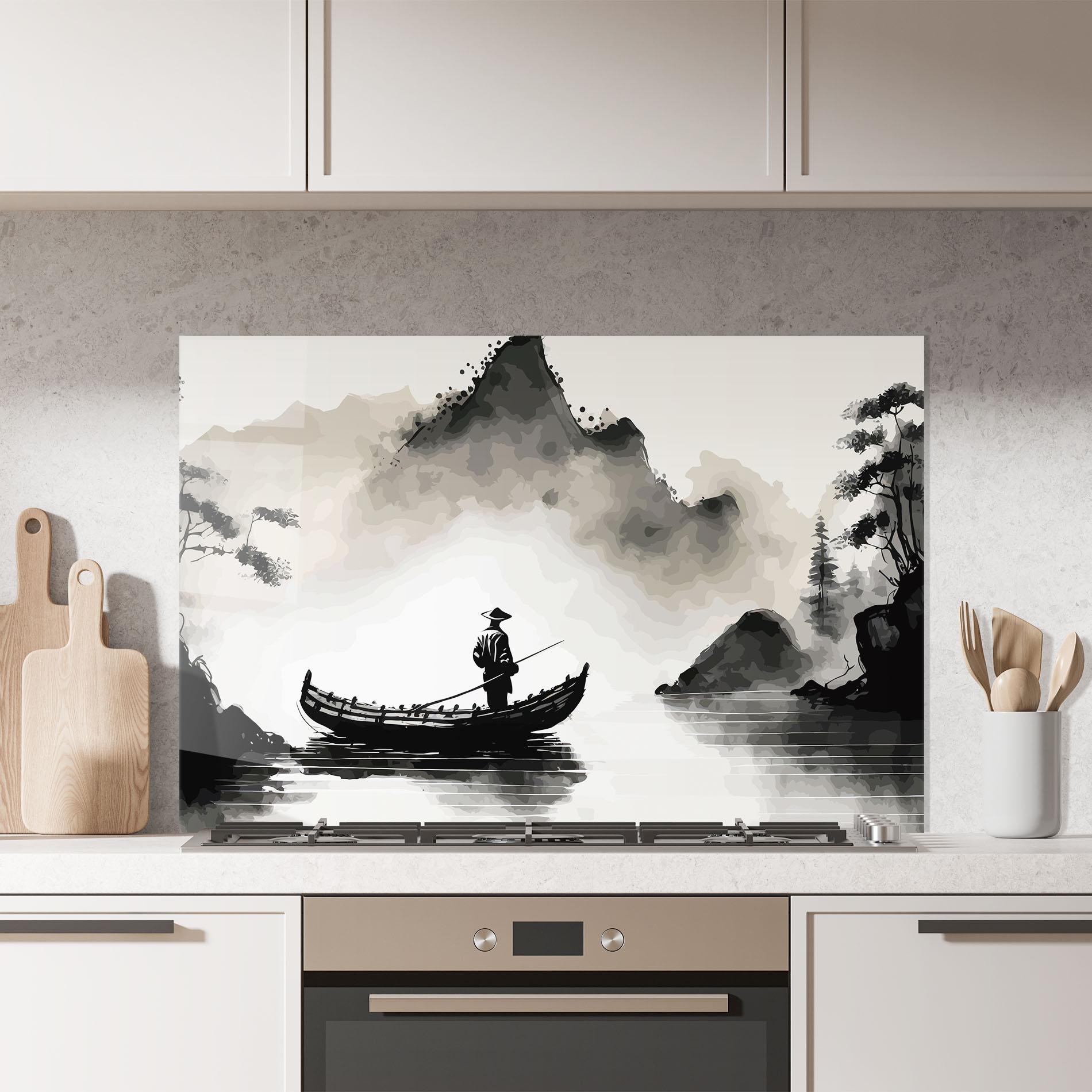 Küchenrückwand Glas Black Ink Boat mockup 7