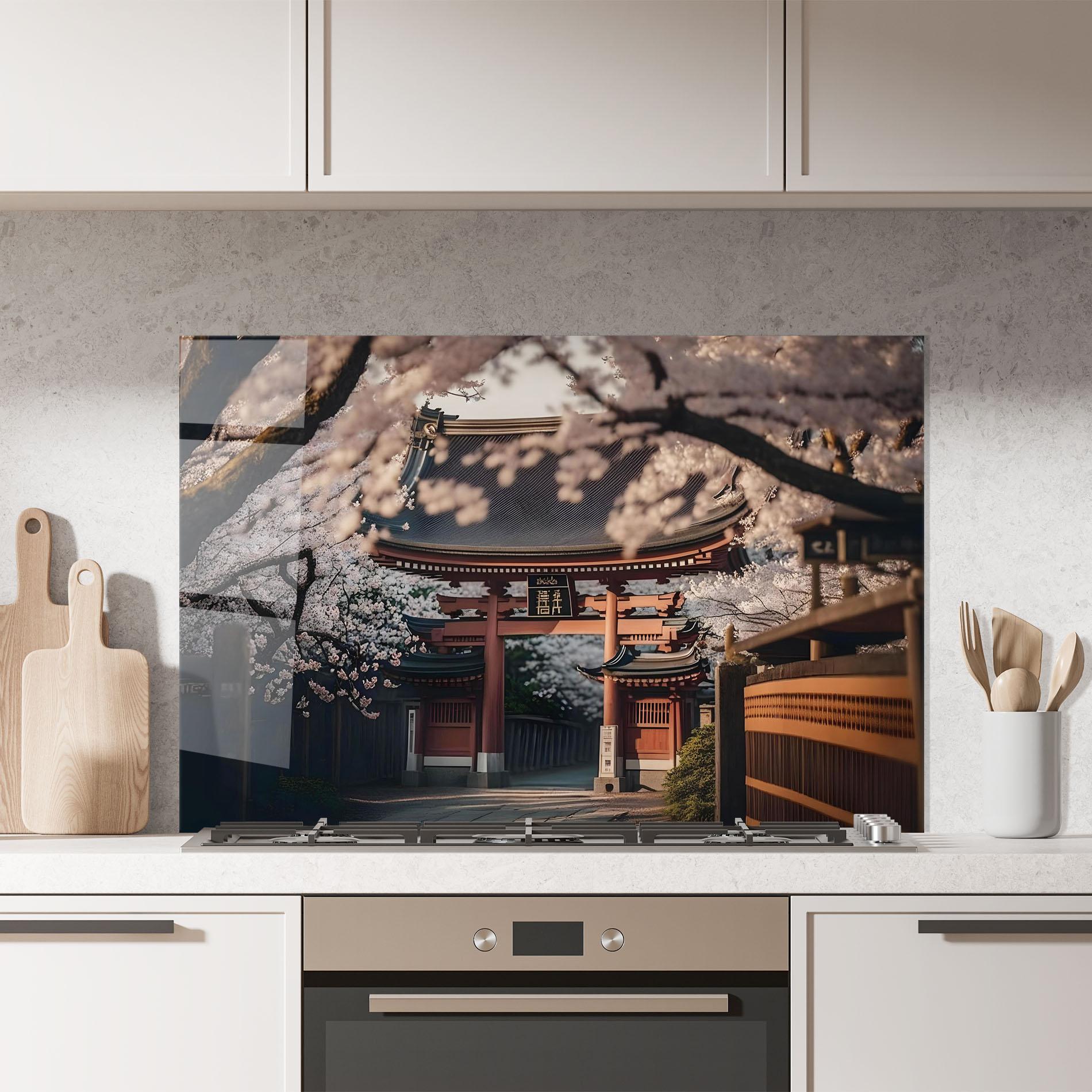Küchenrückwand Glas Cherry Blossom Garden mockup 7