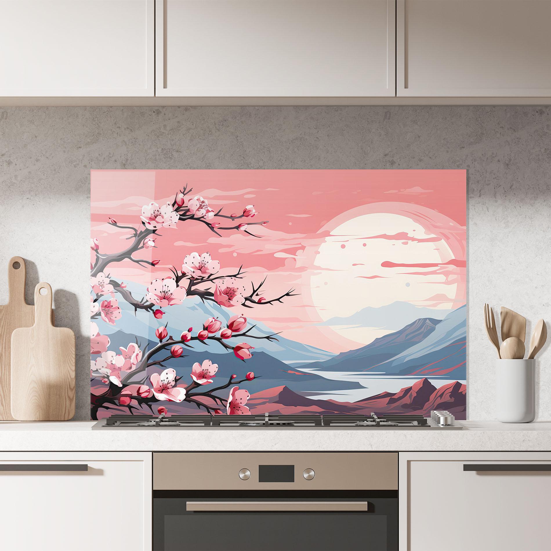 Küchenrückwand Glas Chinese Cherry Blossoms mockup 7