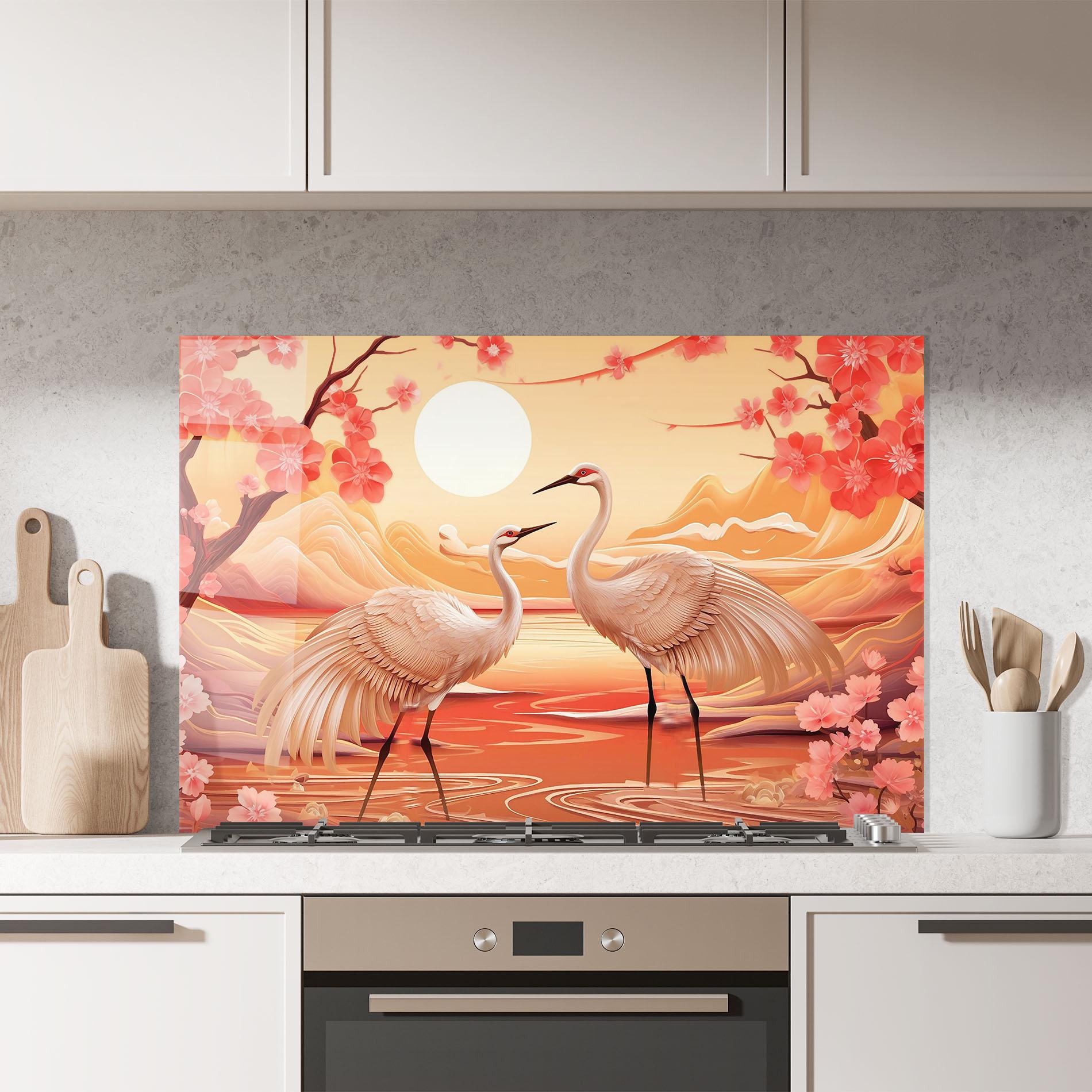 Küchenrückwand Glas Chinese Pink Painting mockup 7