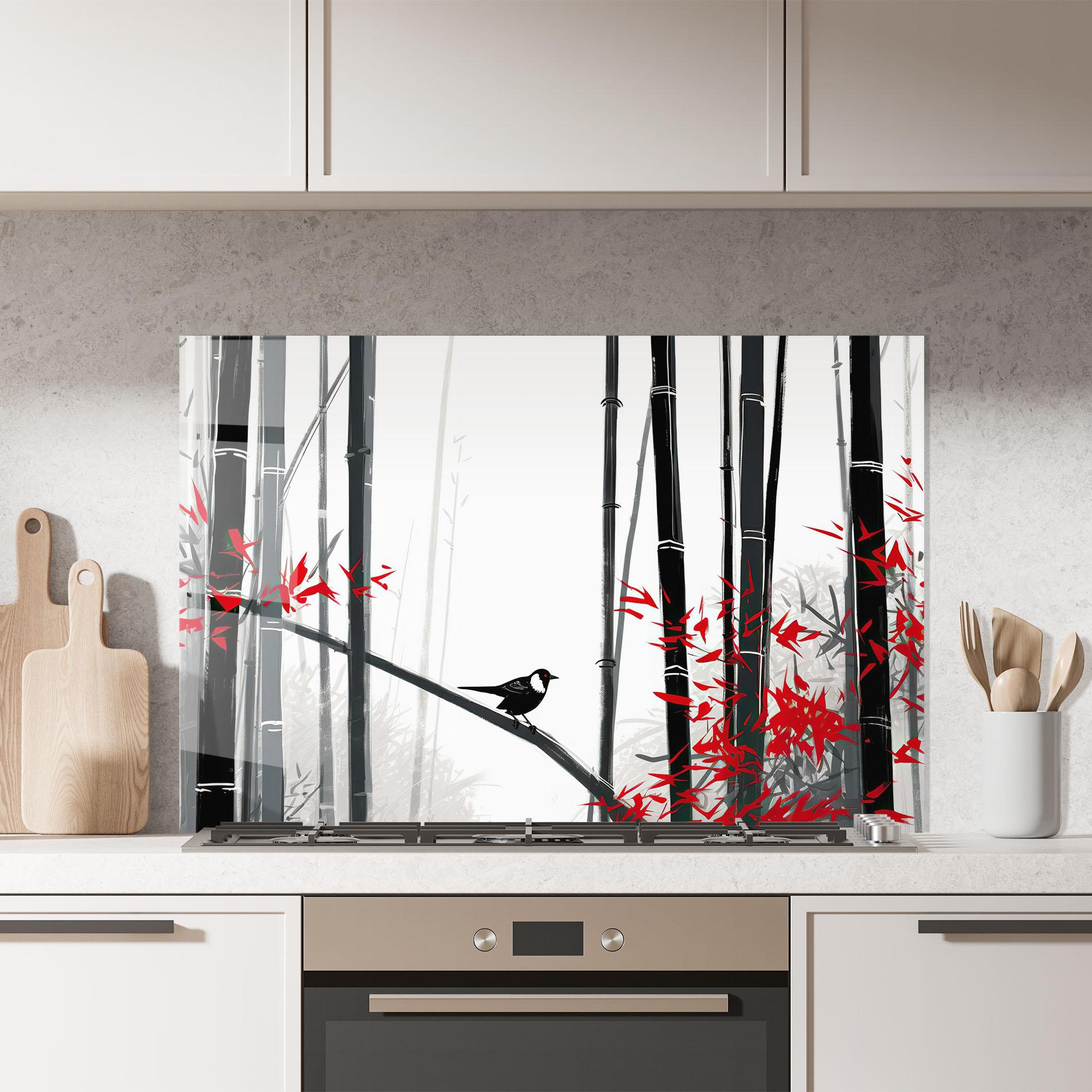 Küchenrückwand Glas Chinese Red Leafs mockup 7