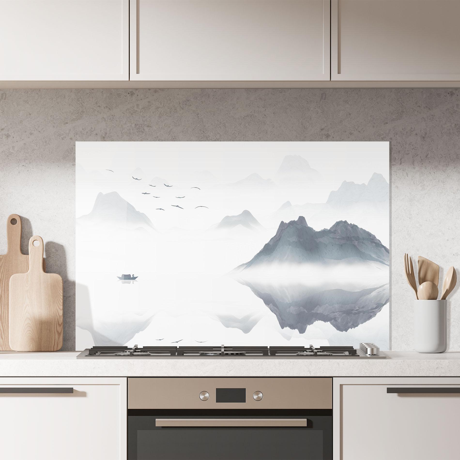 Küchenrückwand Glas Chinese Style Mountains mockup 7
