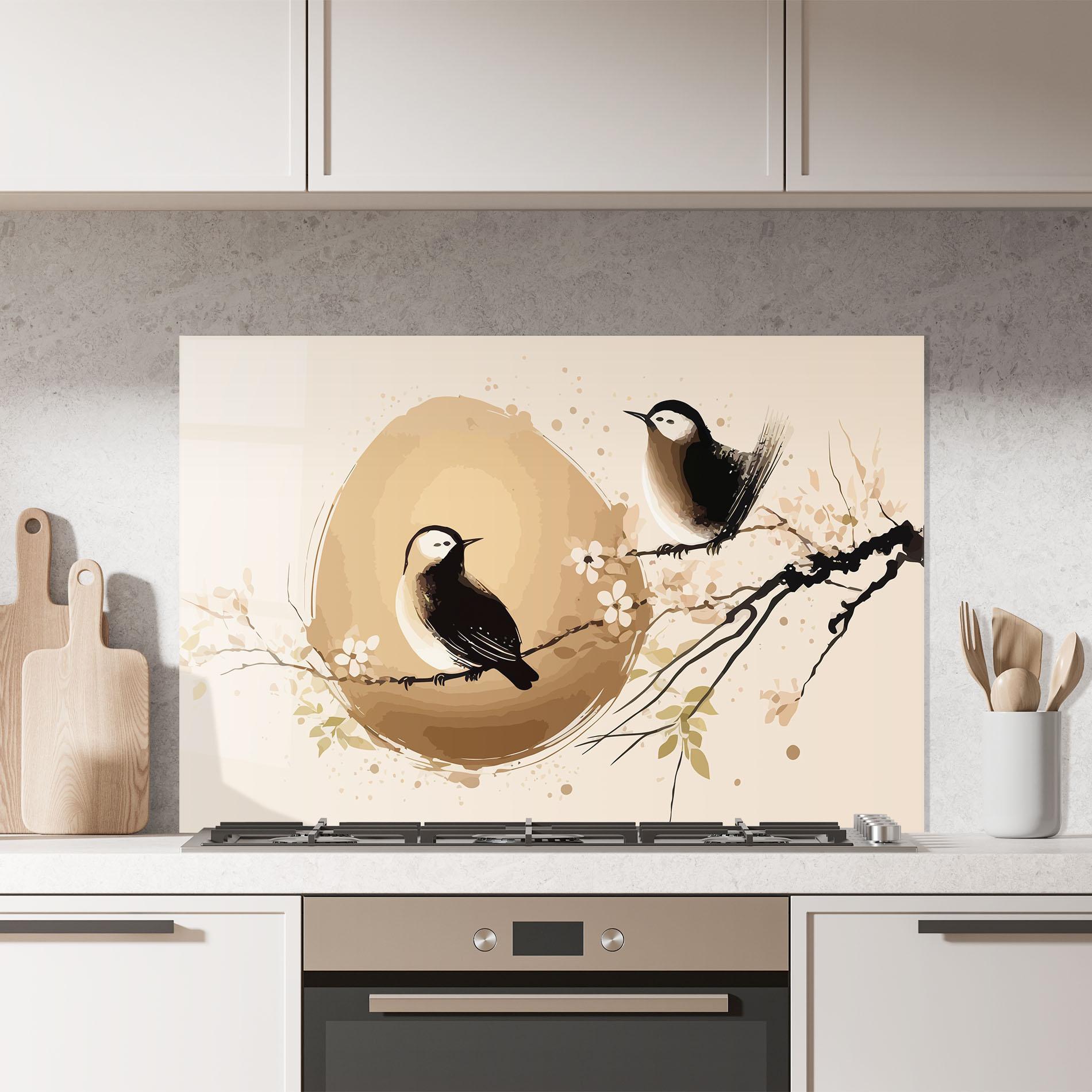 Küchenrückwand Glas Cream Blossoms Bird mockup 7