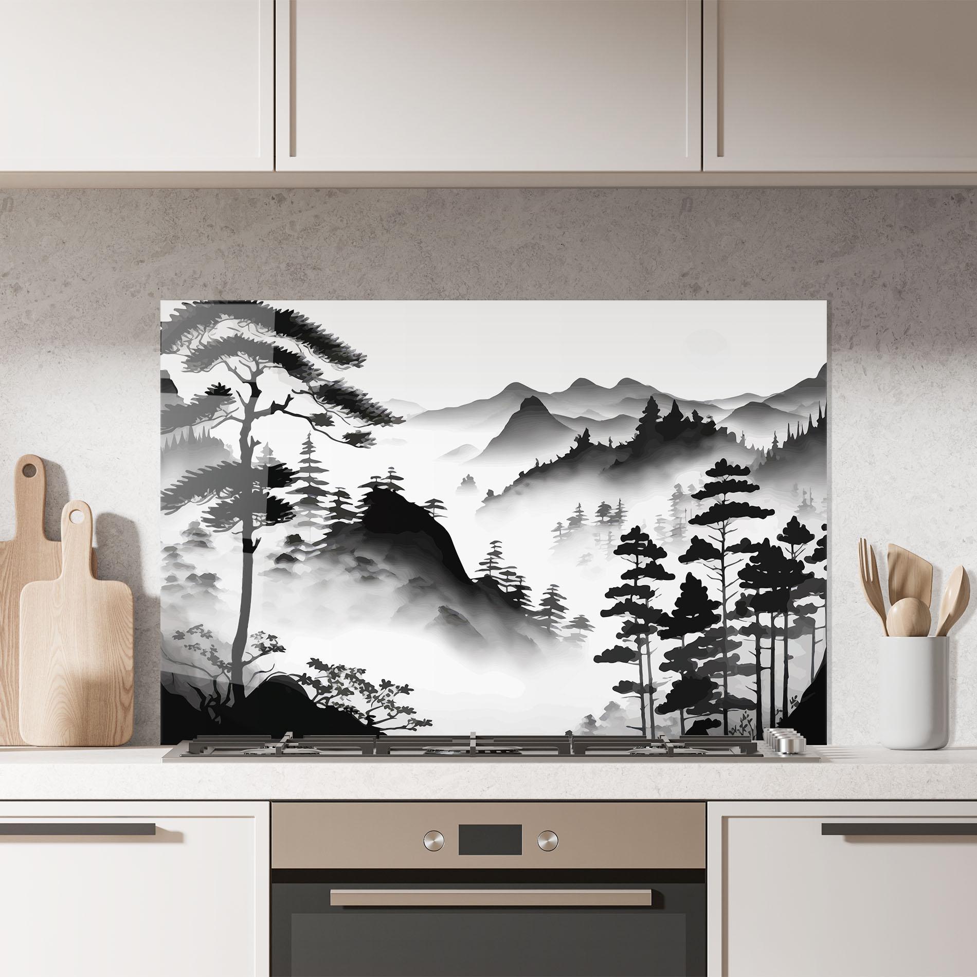 Küchenrückwand Glas Foggy Asiatic View mockup 7