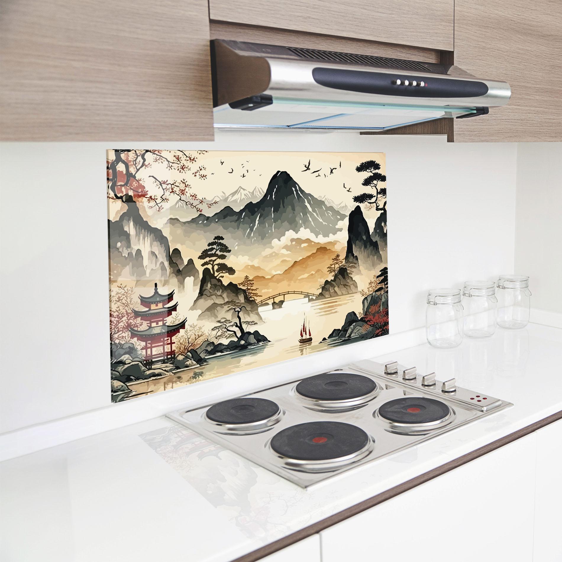 Küchenrückwand Glas Asian Mountain View mockup 8