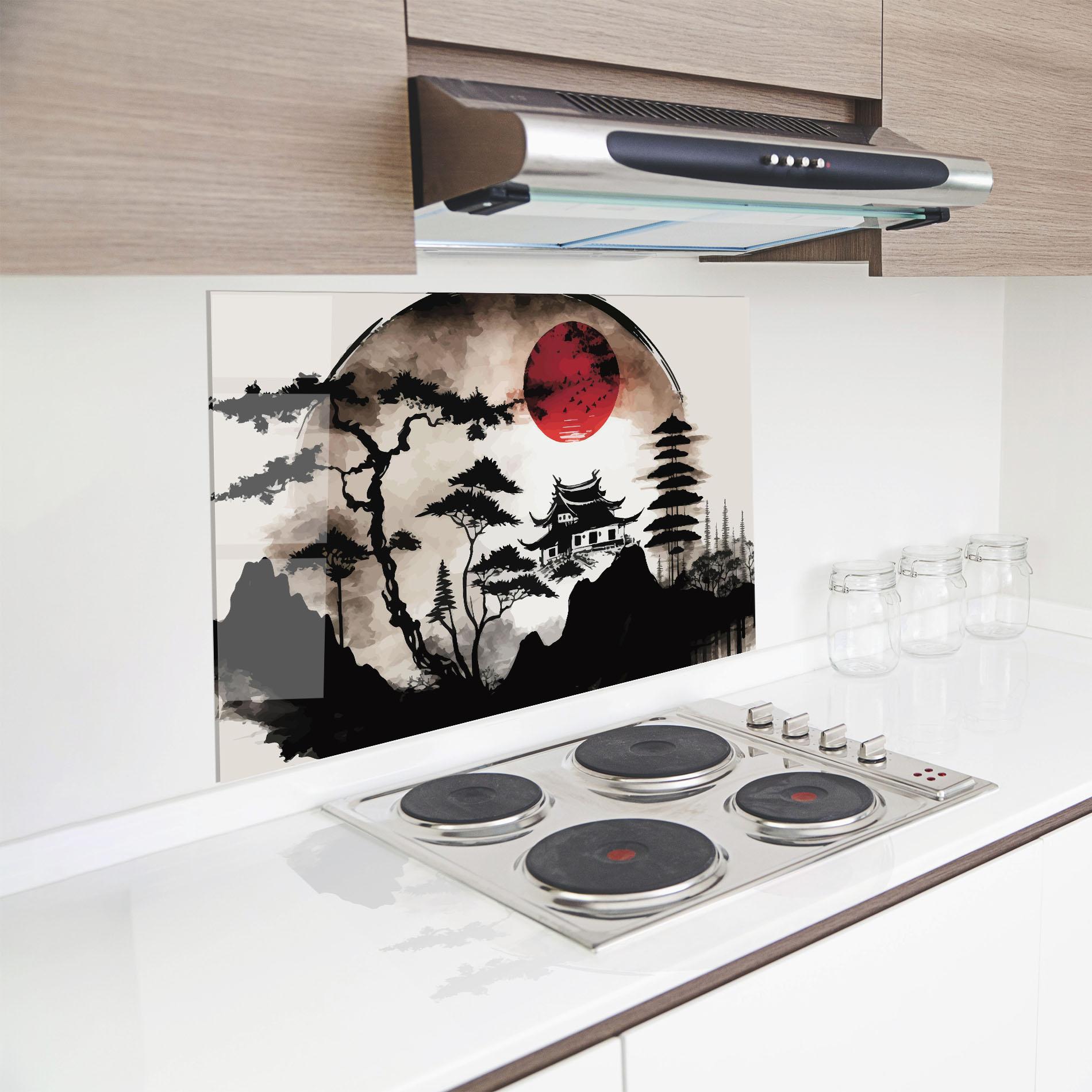 Küchenrückwand Glas Asian Red Moon mockup 8