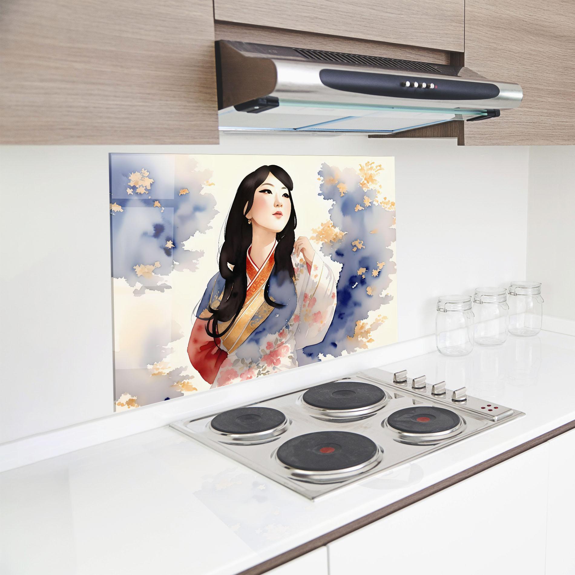 Küchenrückwand Glas Asian Woman Dancing mockup 8