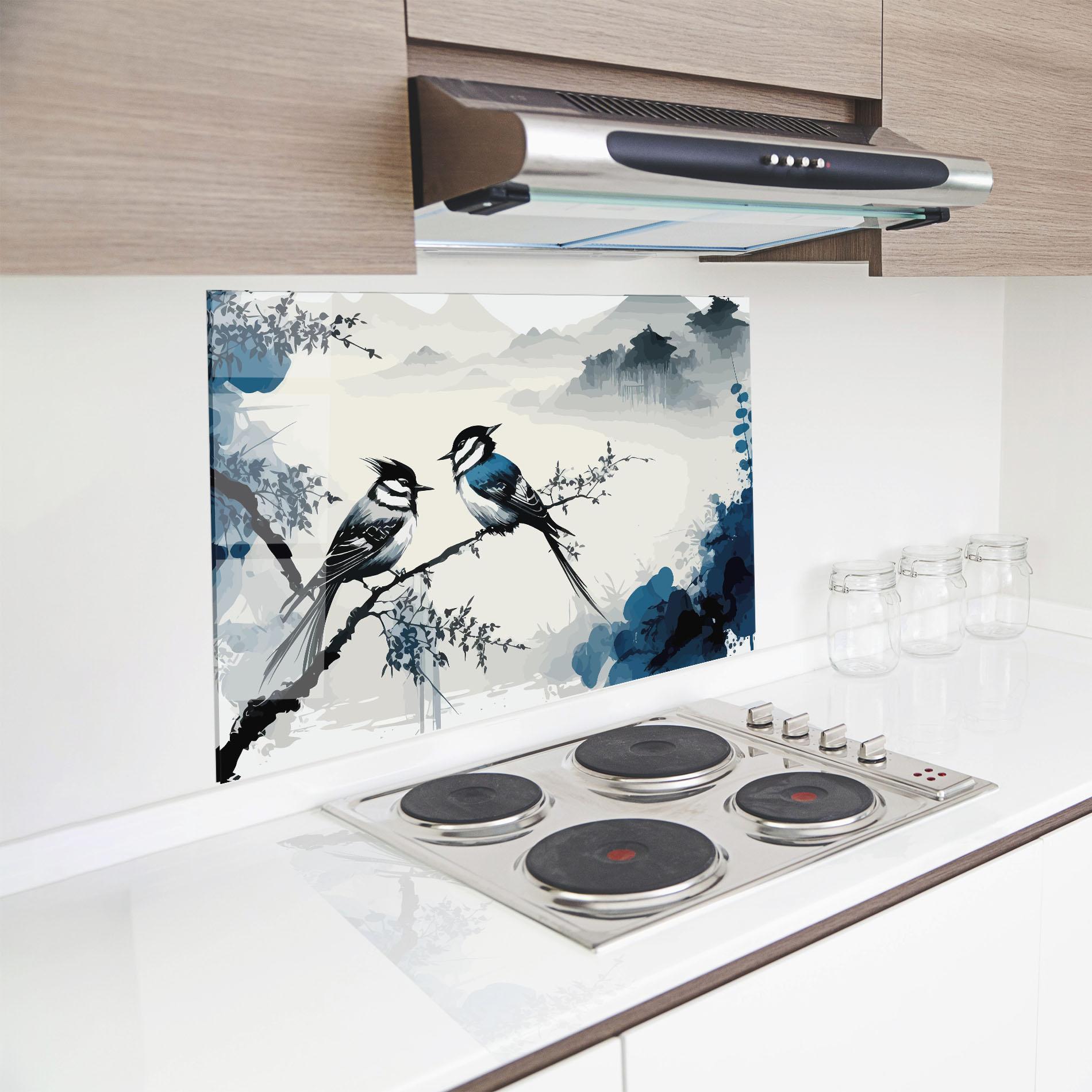 Küchenrückwand Glas Asiatic Blue Bird mockup 8