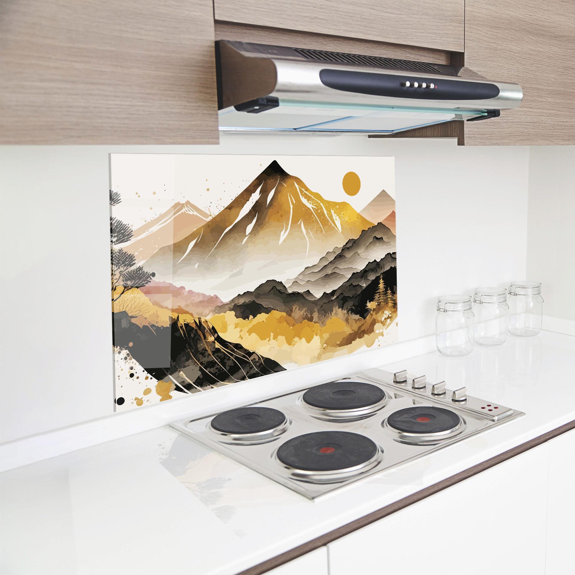 Küchenrückwand Glas Asiatic Gold Mountain mockup 8
