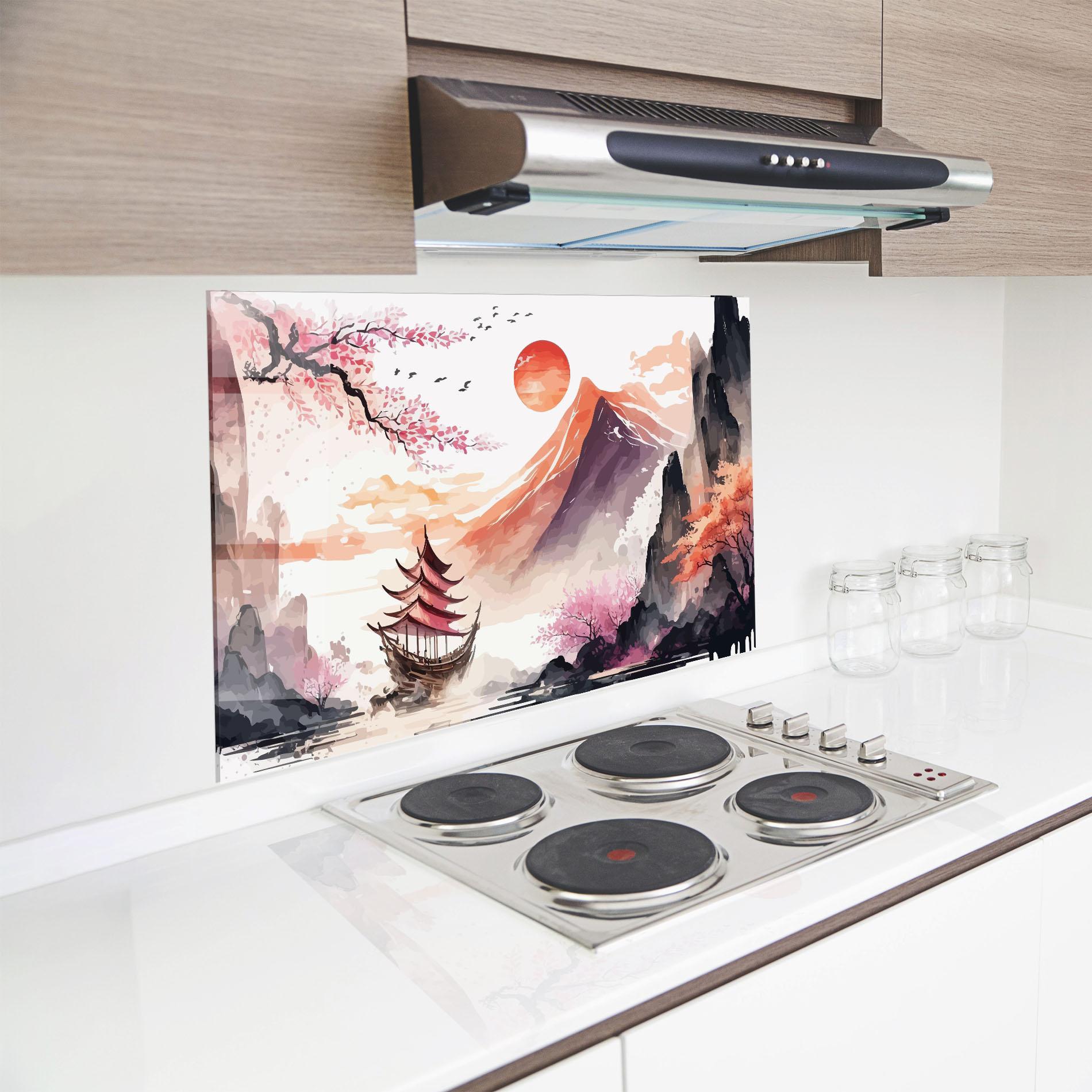 Küchenrückwand Glas Asiatic Purple Mountain mockup 8