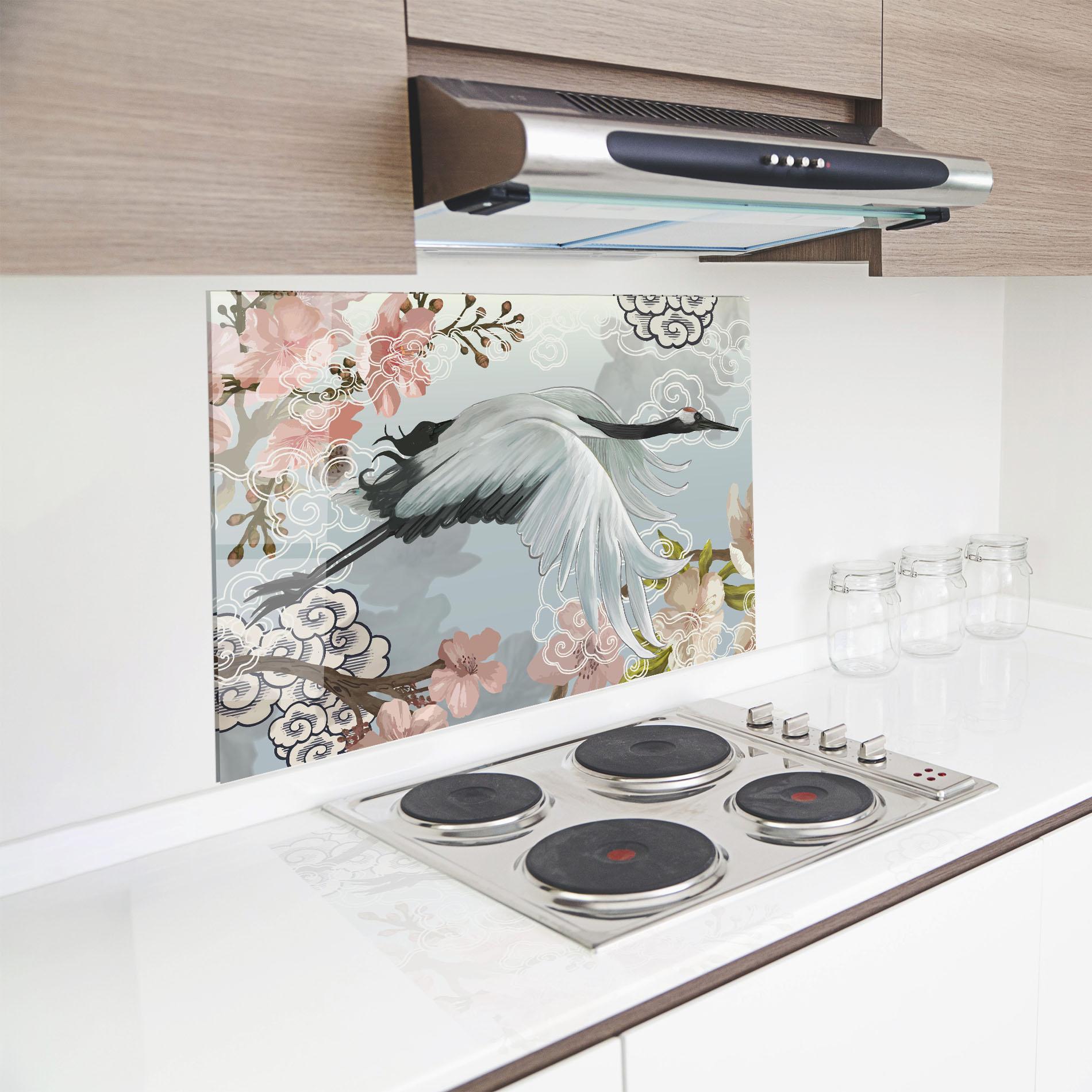 Küchenrückwand Glas Beautiful Asiatic Bird mockup 8