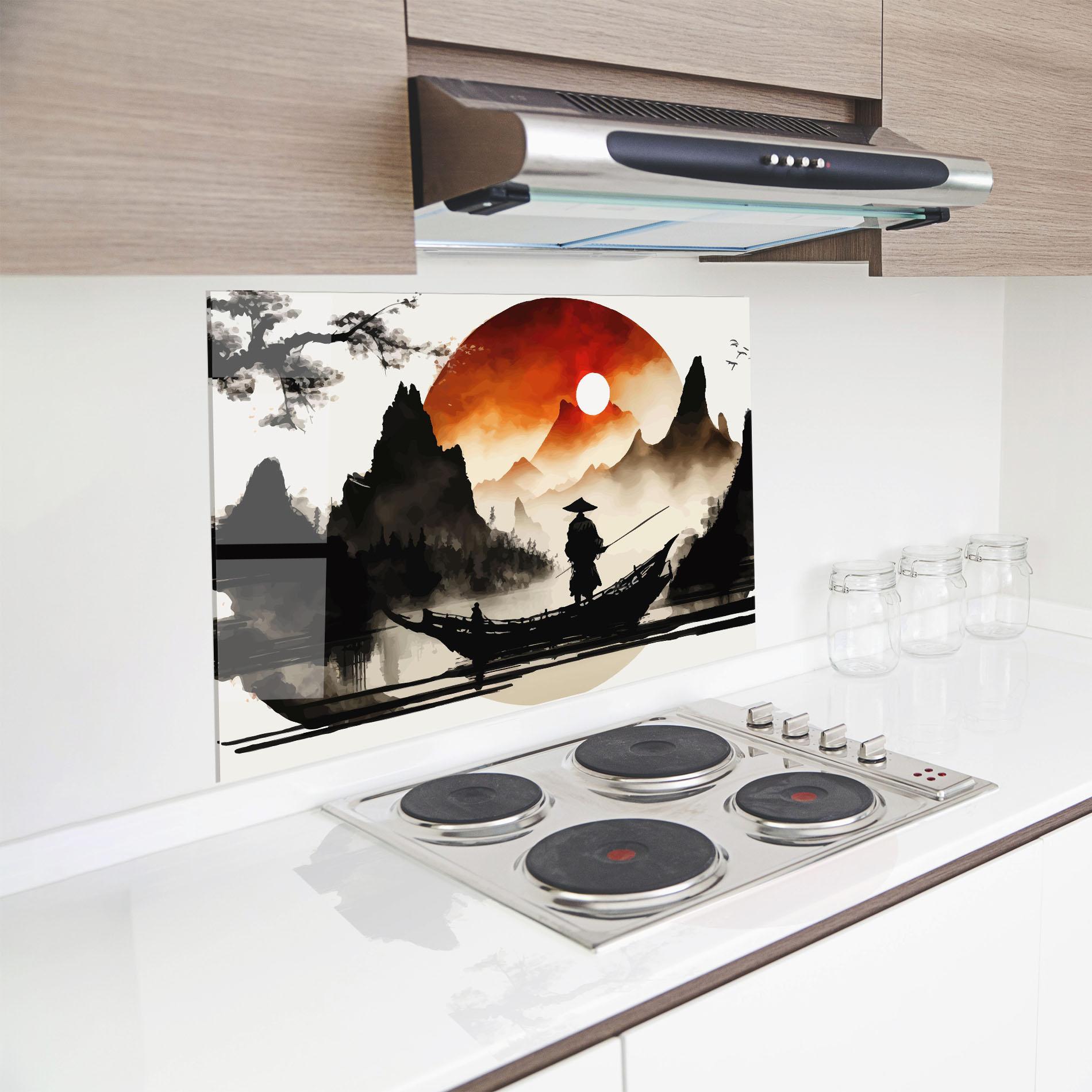 Küchenrückwand Glas Black Asiatic Boat mockup 8