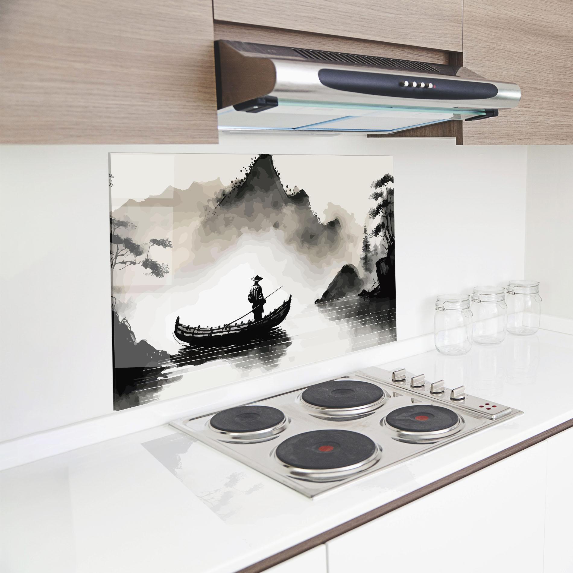 Küchenrückwand Glas Black Ink Boat mockup 8