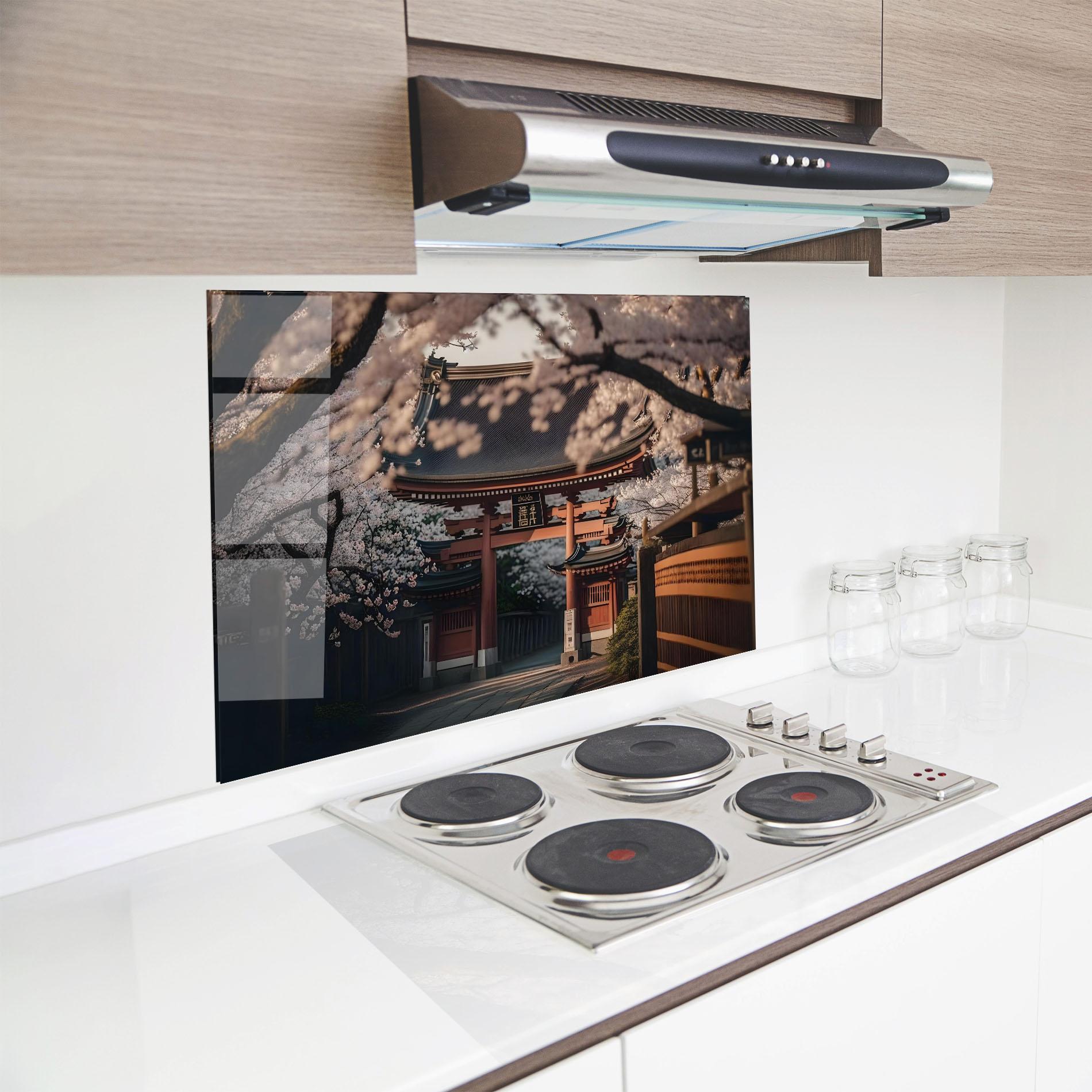 Küchenrückwand Glas Cherry Blossom Garden mockup 8