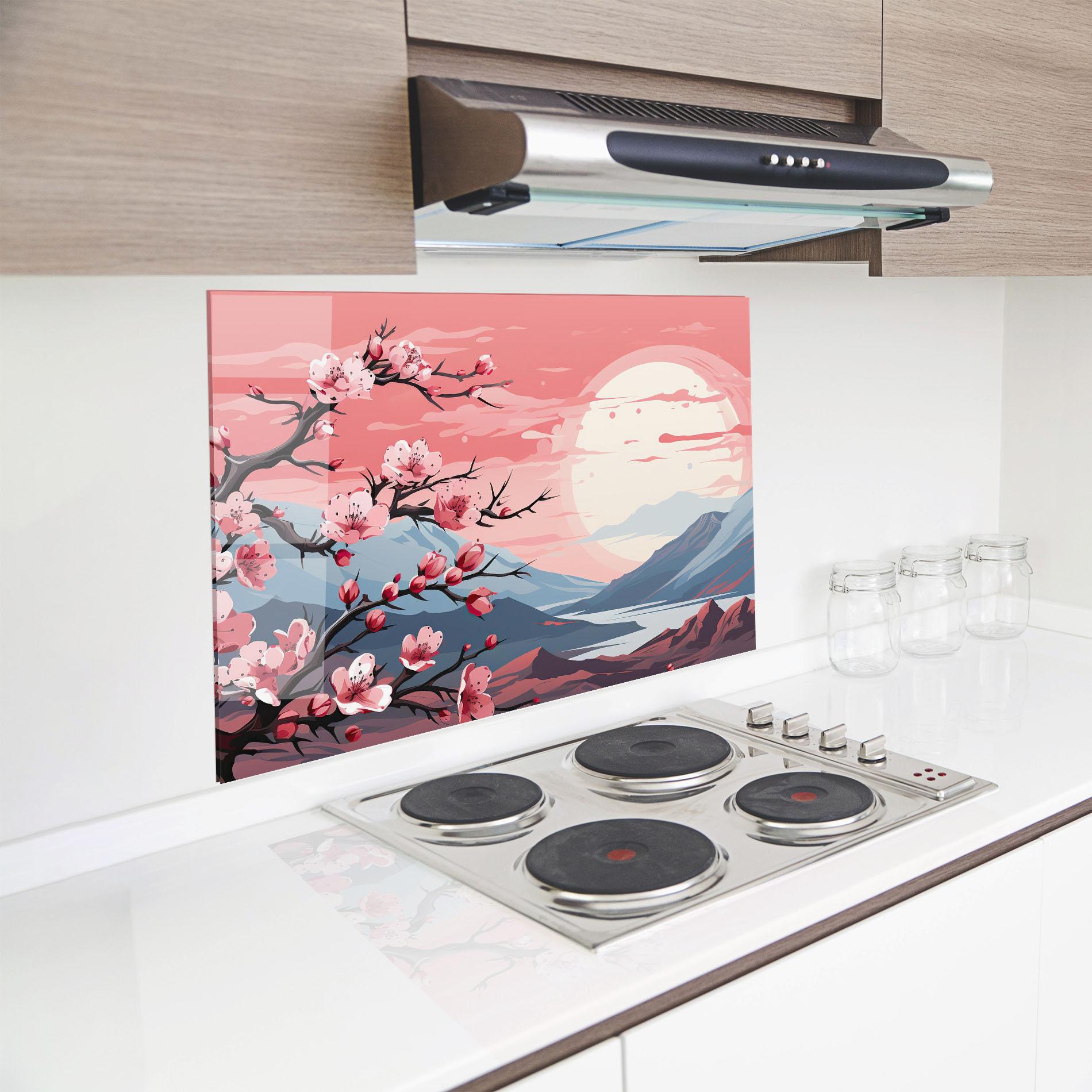 Küchenrückwand Glas Chinese Cherry Blossoms mockup 8