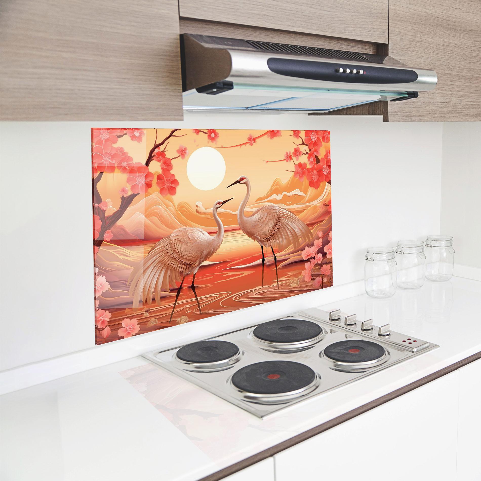 Küchenrückwand Glas Chinese Pink Painting mockup 8